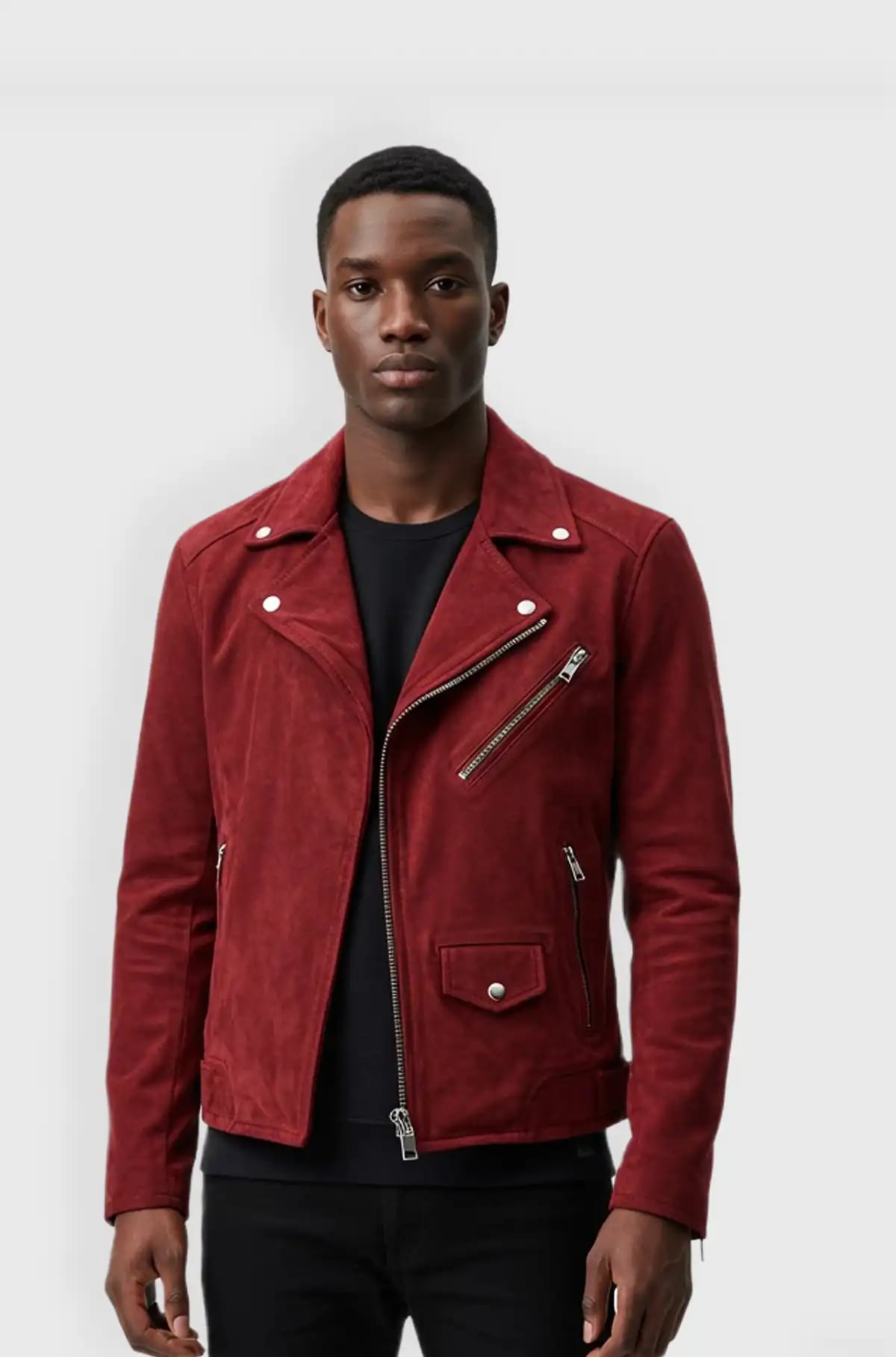 Men Burgundy Suede Jacket