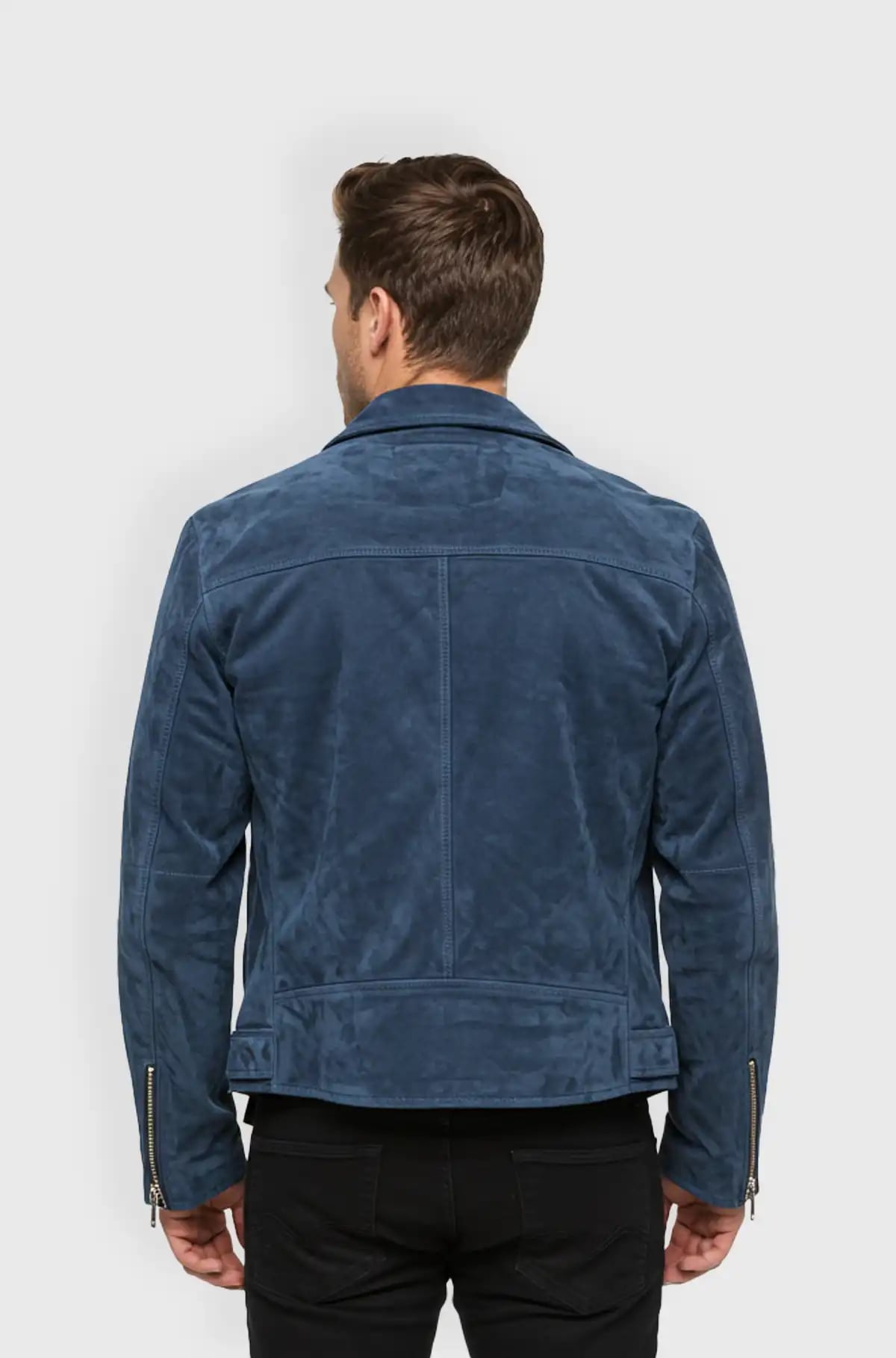 Mens Blue Suede Biker Jacket