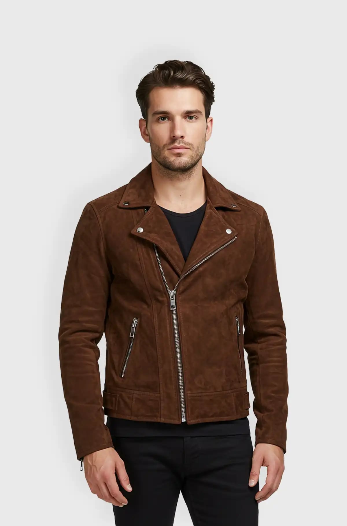 Mens Brown Biker Suede Jacket