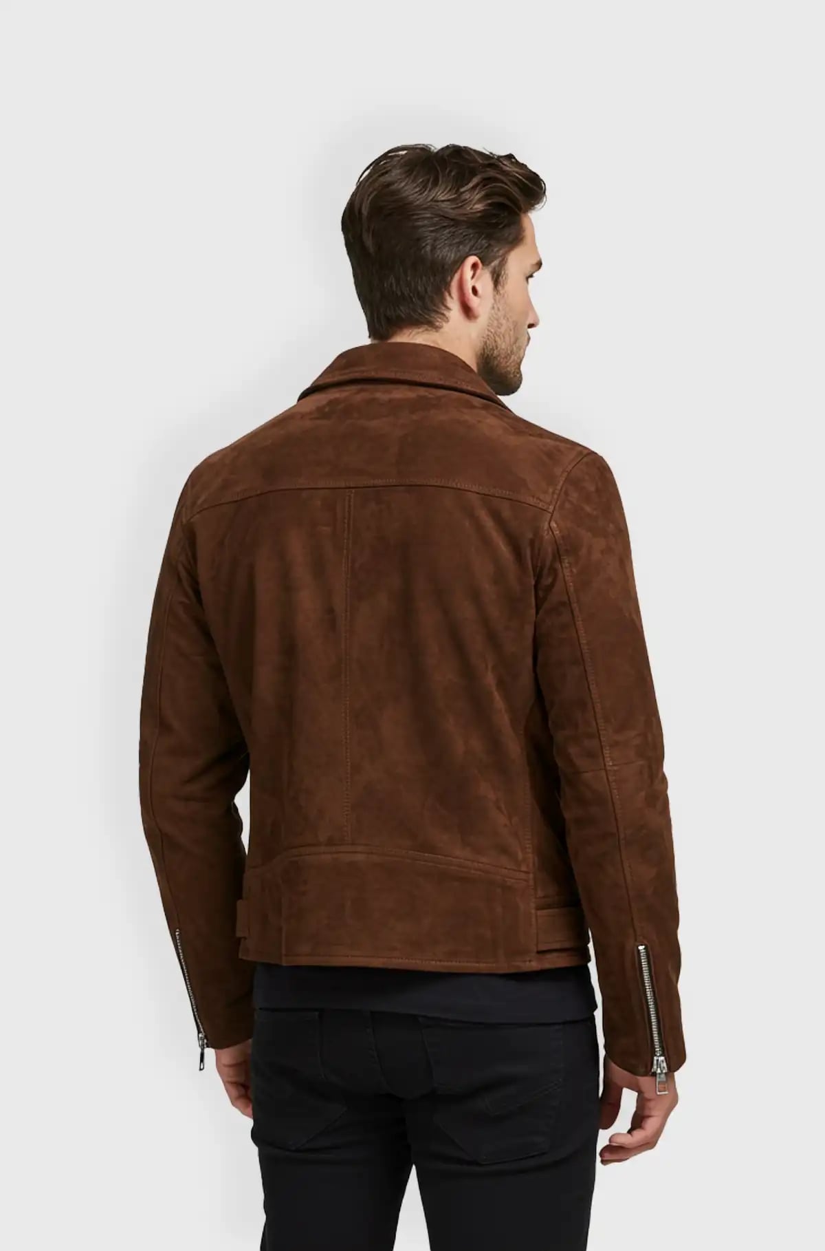 Mens Brown Biker Suede Jacket