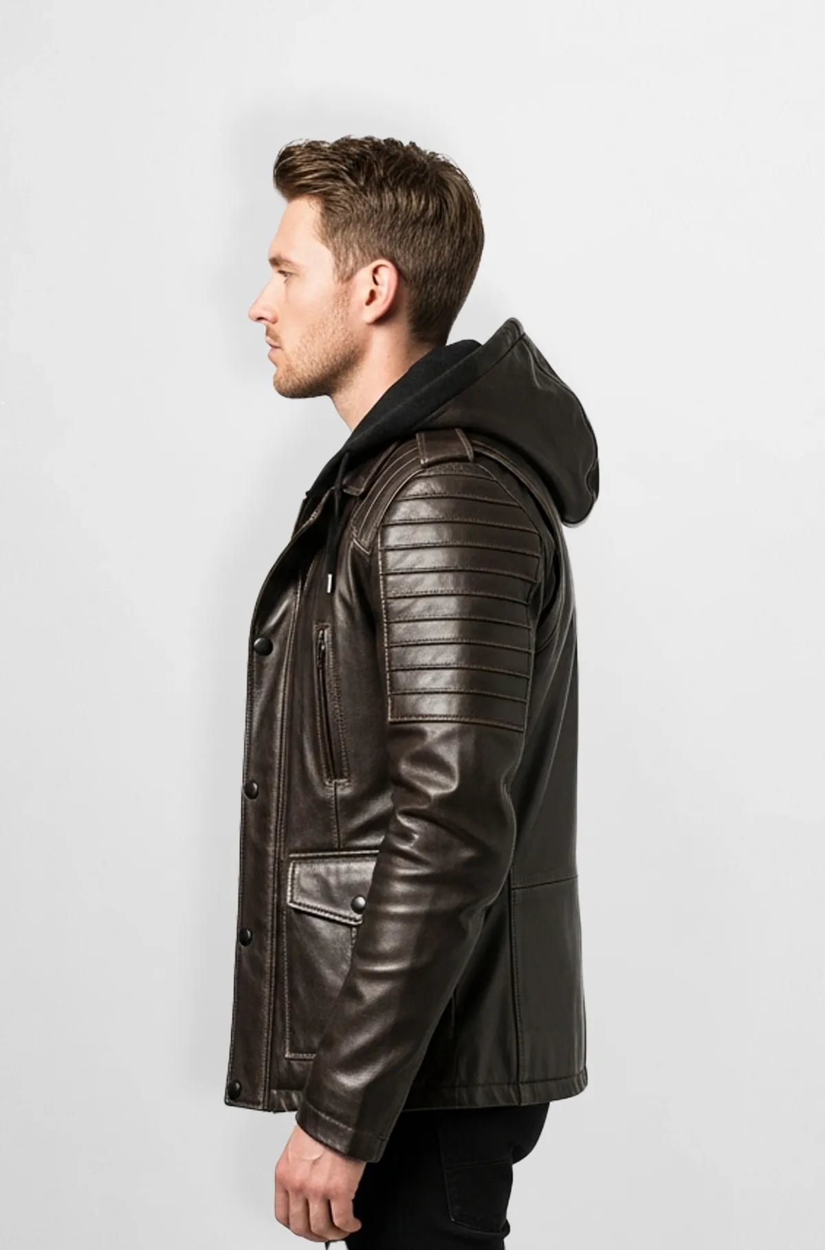 Mens Brown Hooded Leather Jacket
