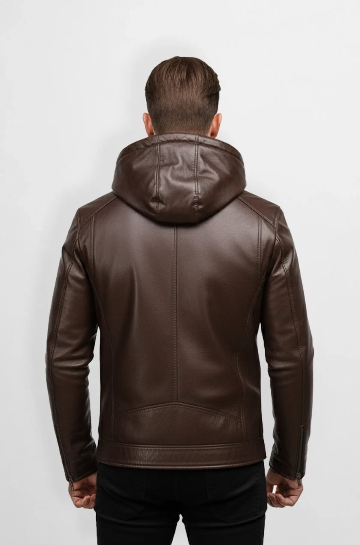 Mens Brown Leather Hoodie Jacket