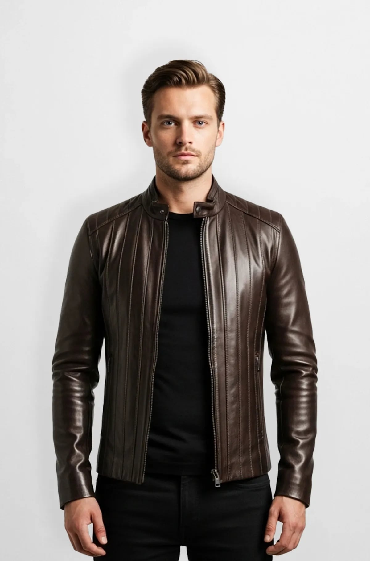 Mens Brown Racer Leather Jacket