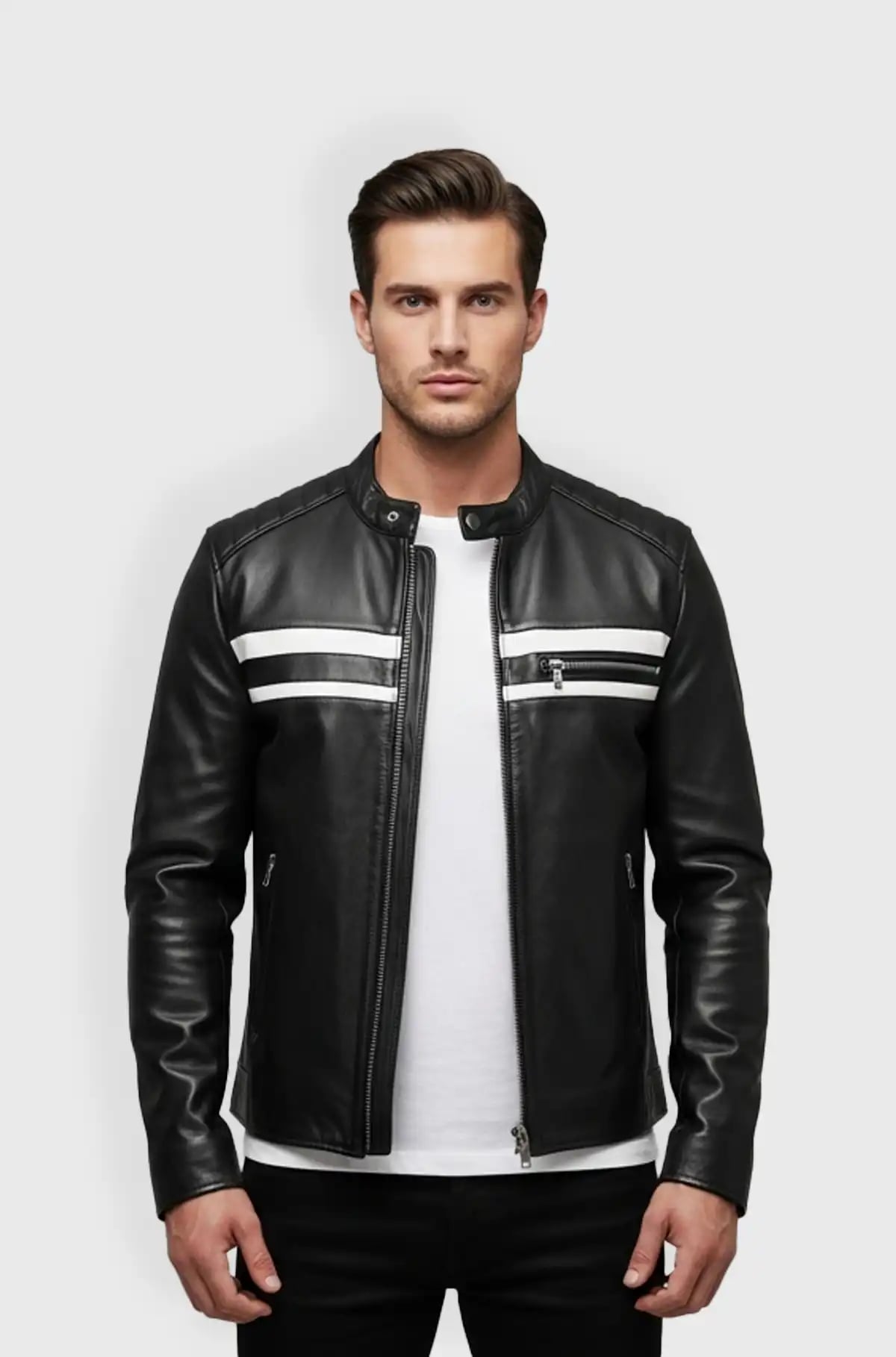 Mens Cafe Racer Black Leather Jacket