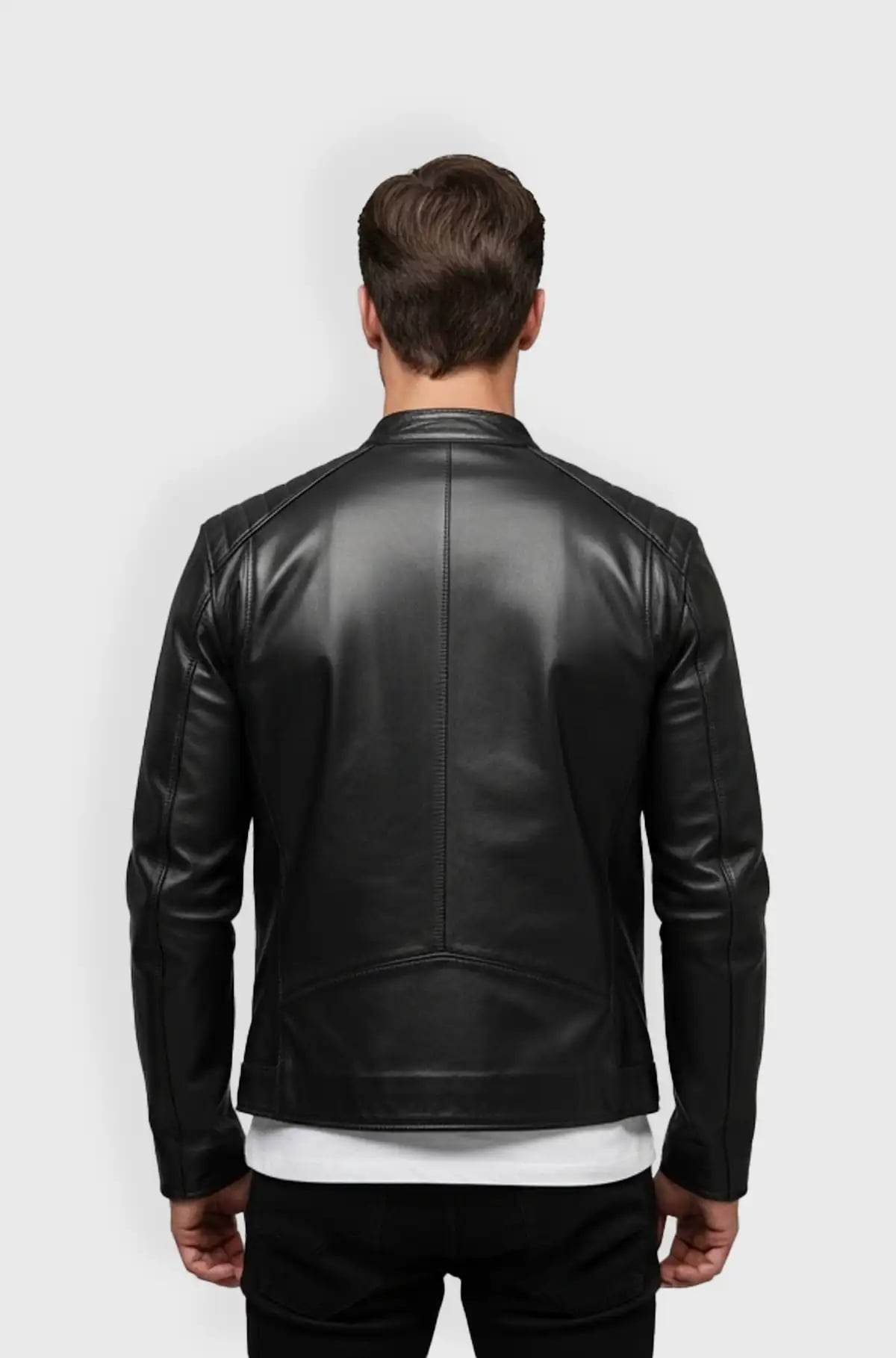 Mens Cafe Racer Black Leather Jacket