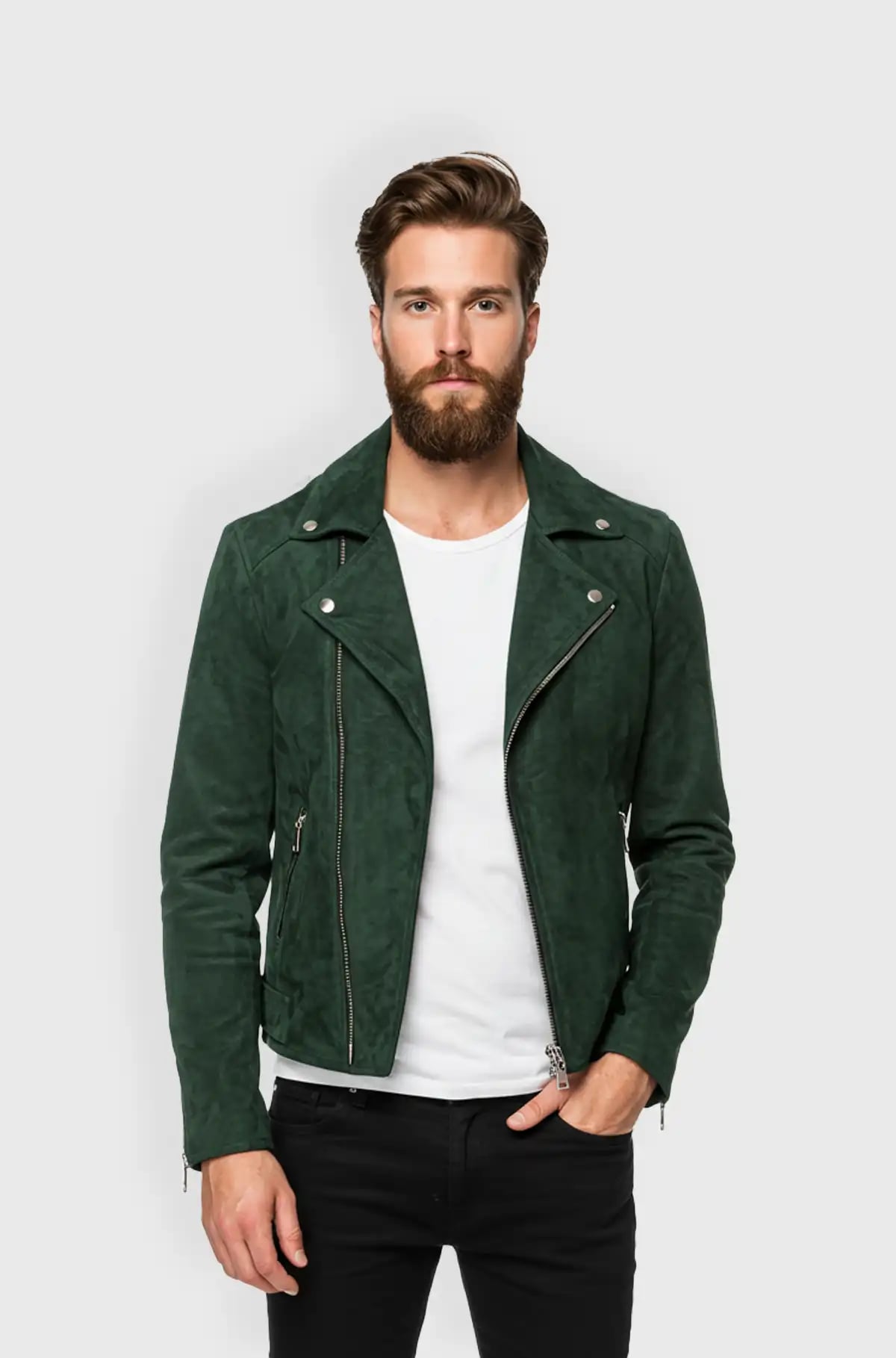 Mens Double Rider Biker Suede Jacket