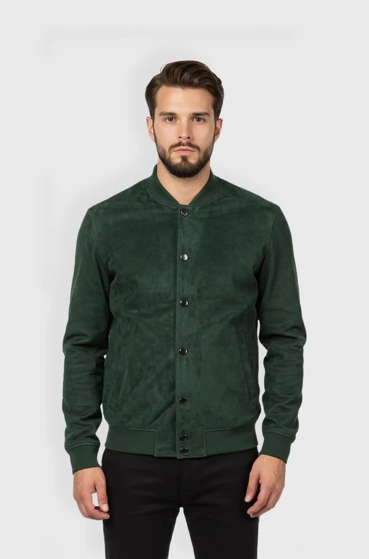Mens Green Suede Bomber Jacket