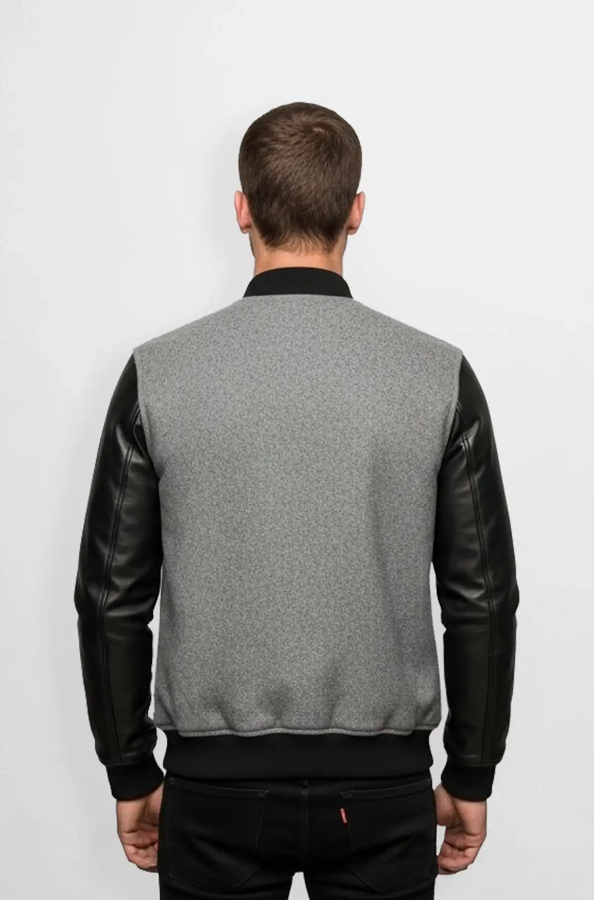 Mens Grey Varsity Leather Jacket