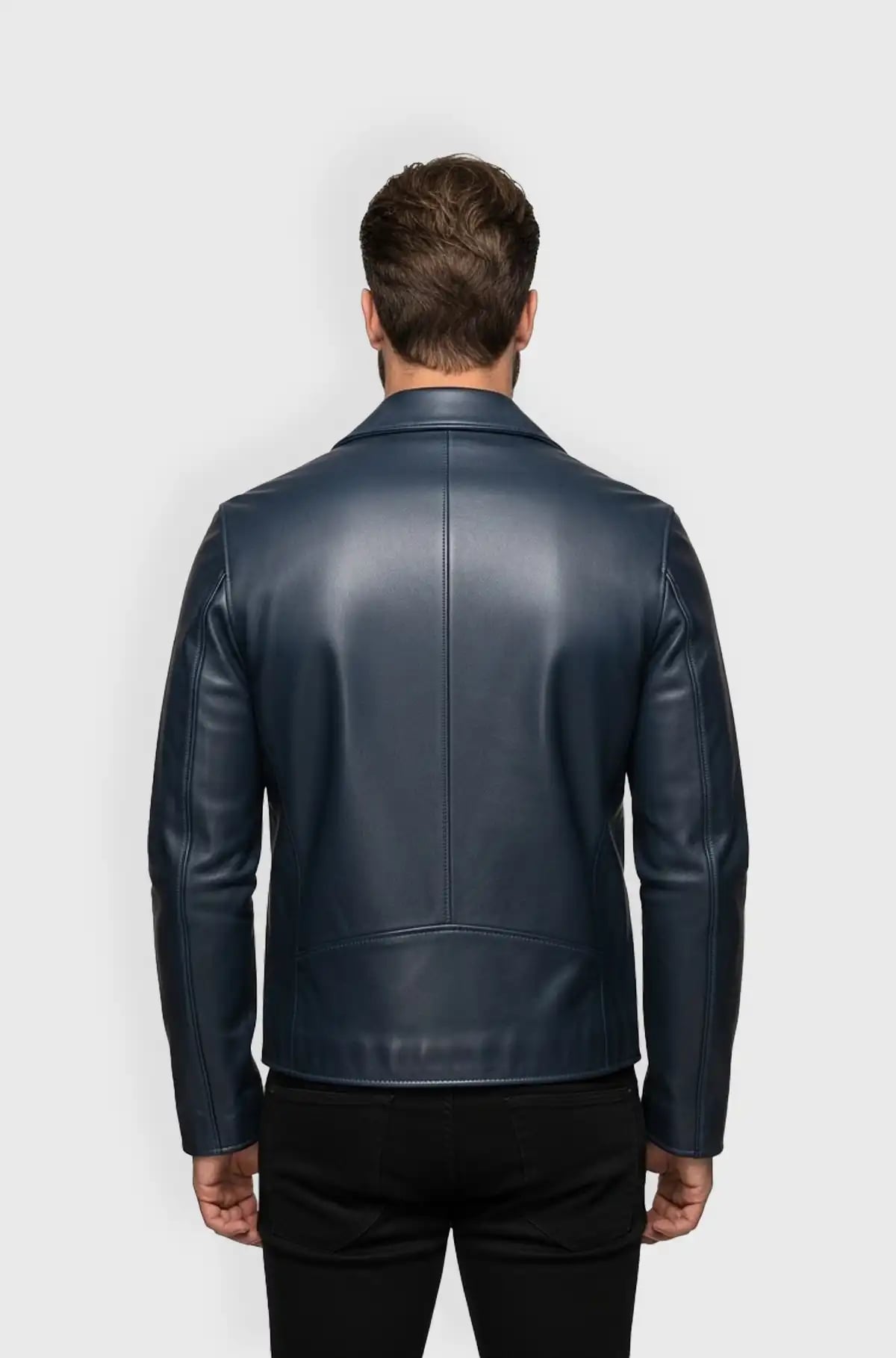 Mens Navy Blue Leather Biker Jacket