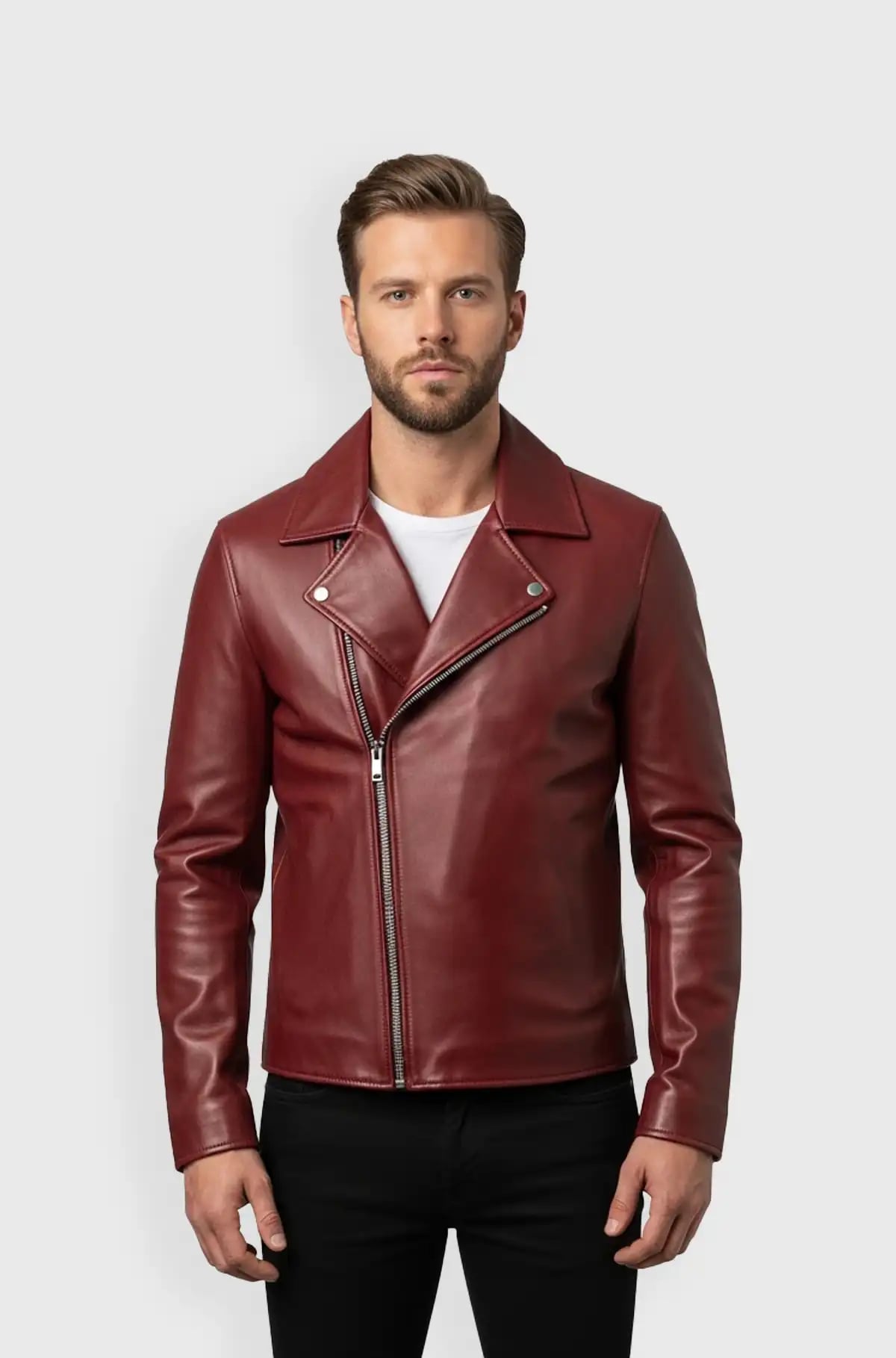 Mens Red Leather Biker Jacket