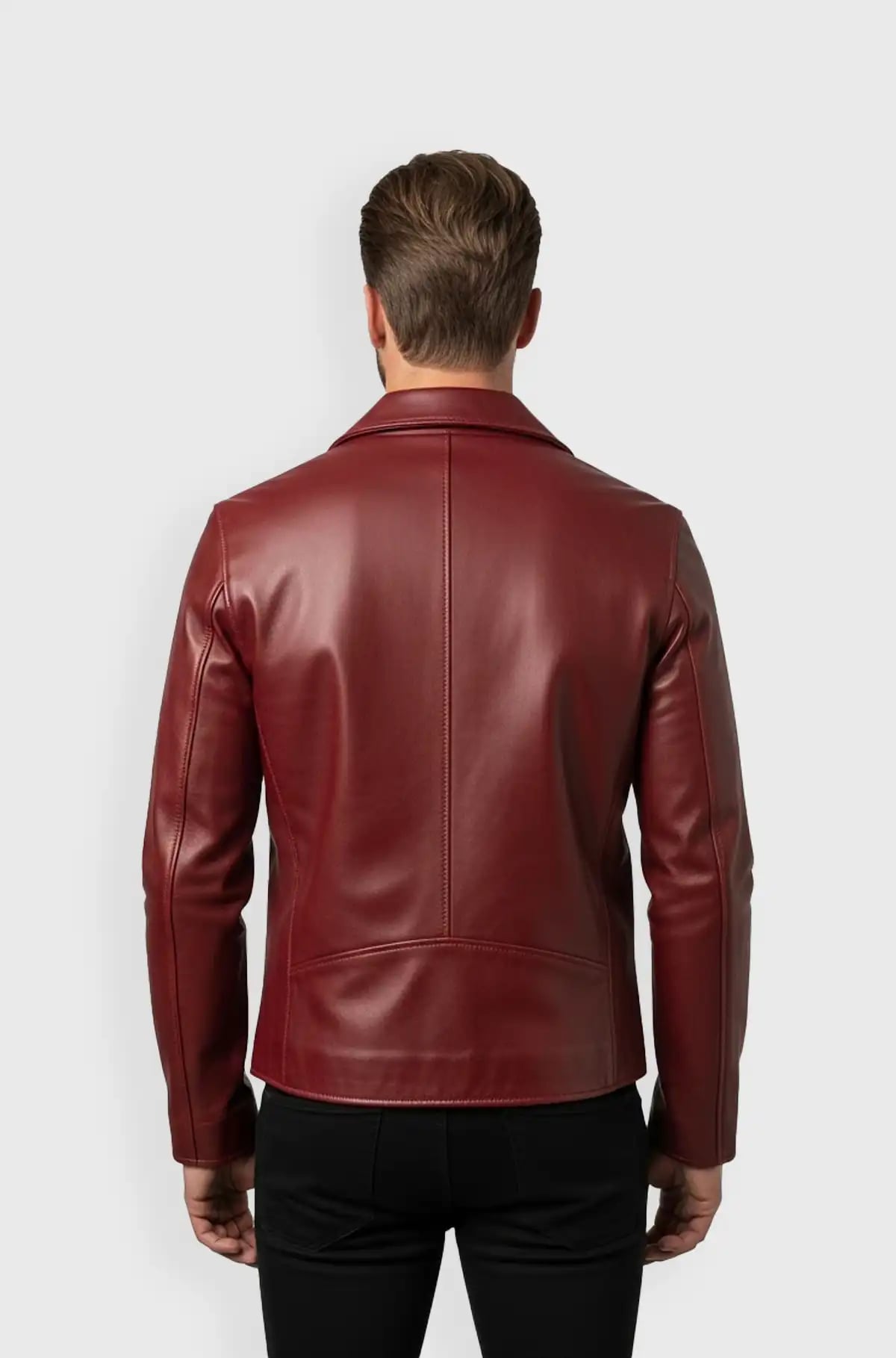 Mens Red Leather Biker Jacket