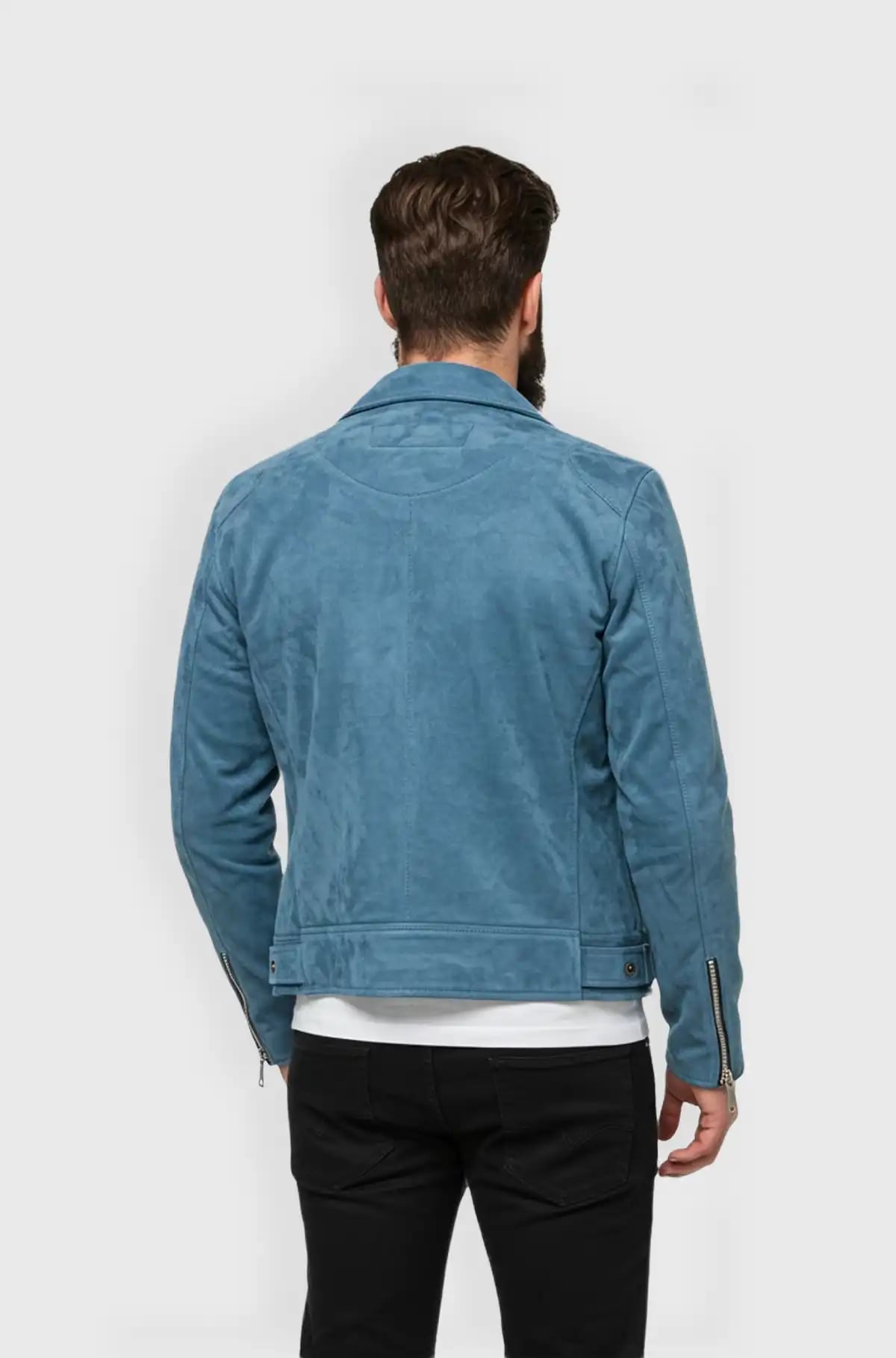 Mens Sea Blue Suede Moto Jacket