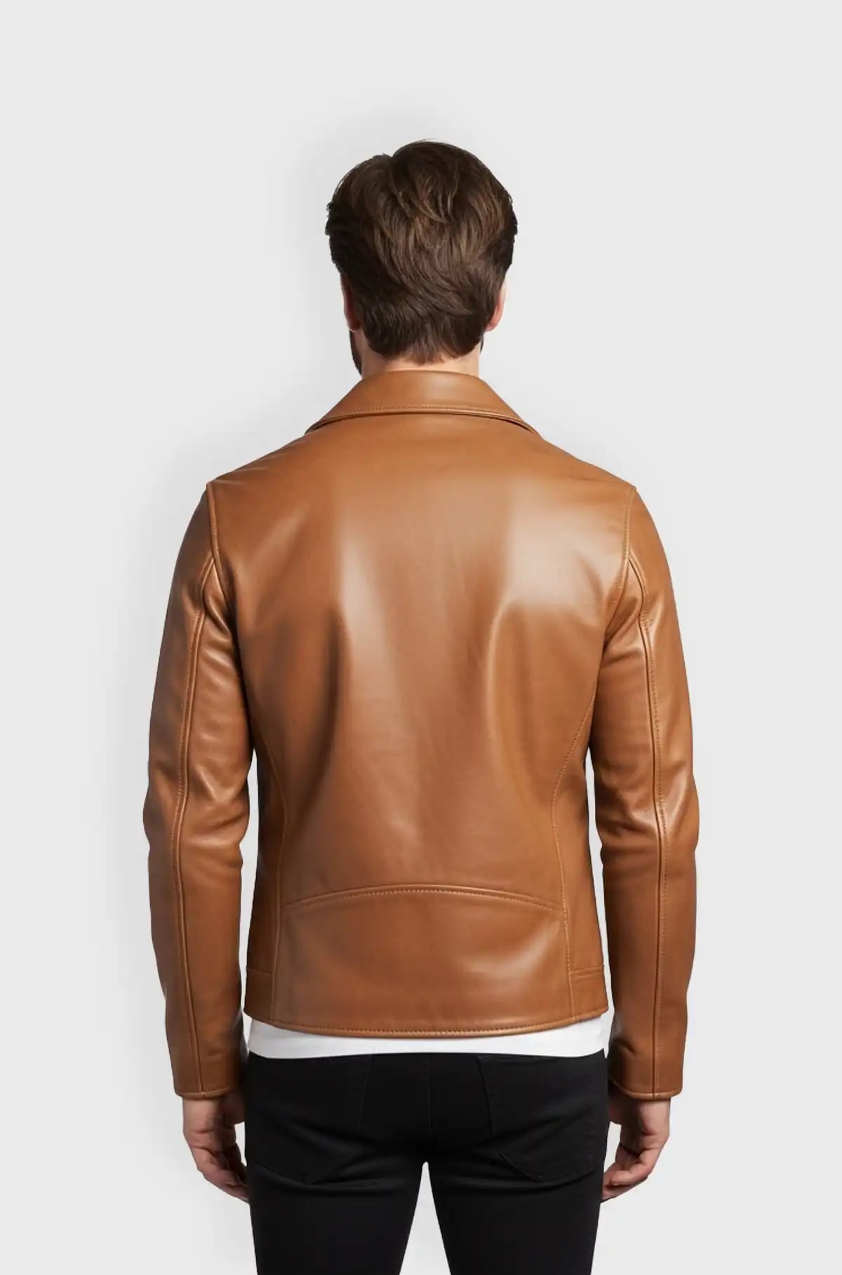 Mens Tan Leather Biker Jacket