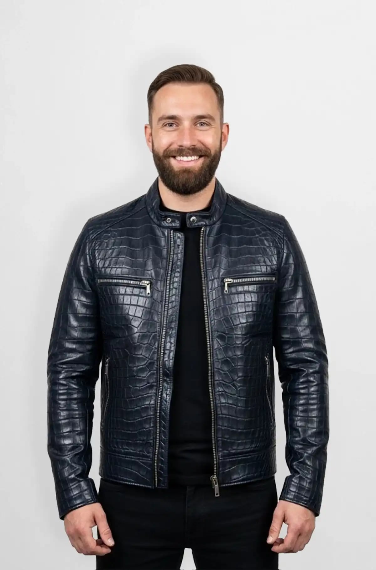 Midnight Navy Crocodile Leather Jacket