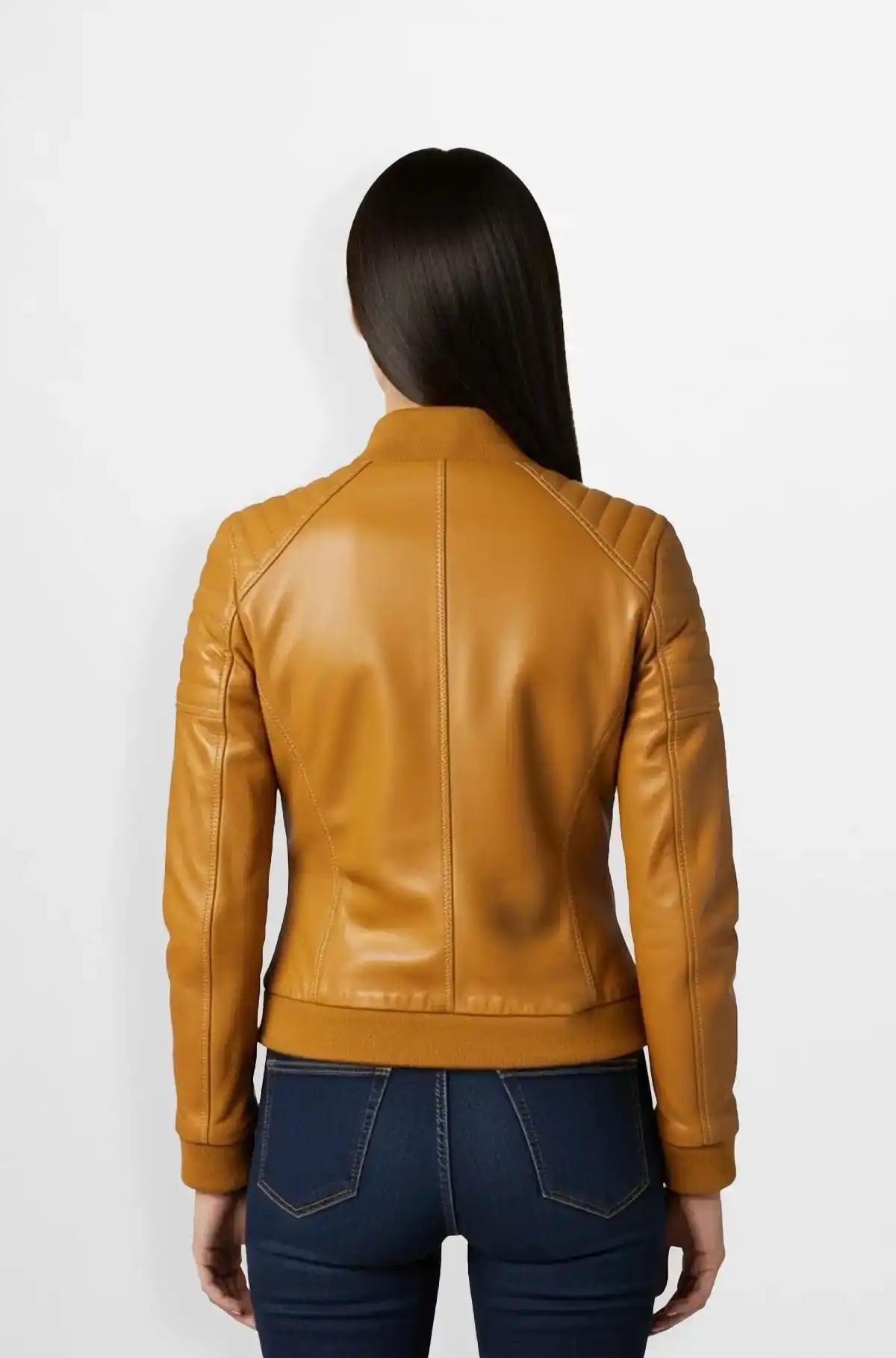 Mustard Leather Bomber Jacket