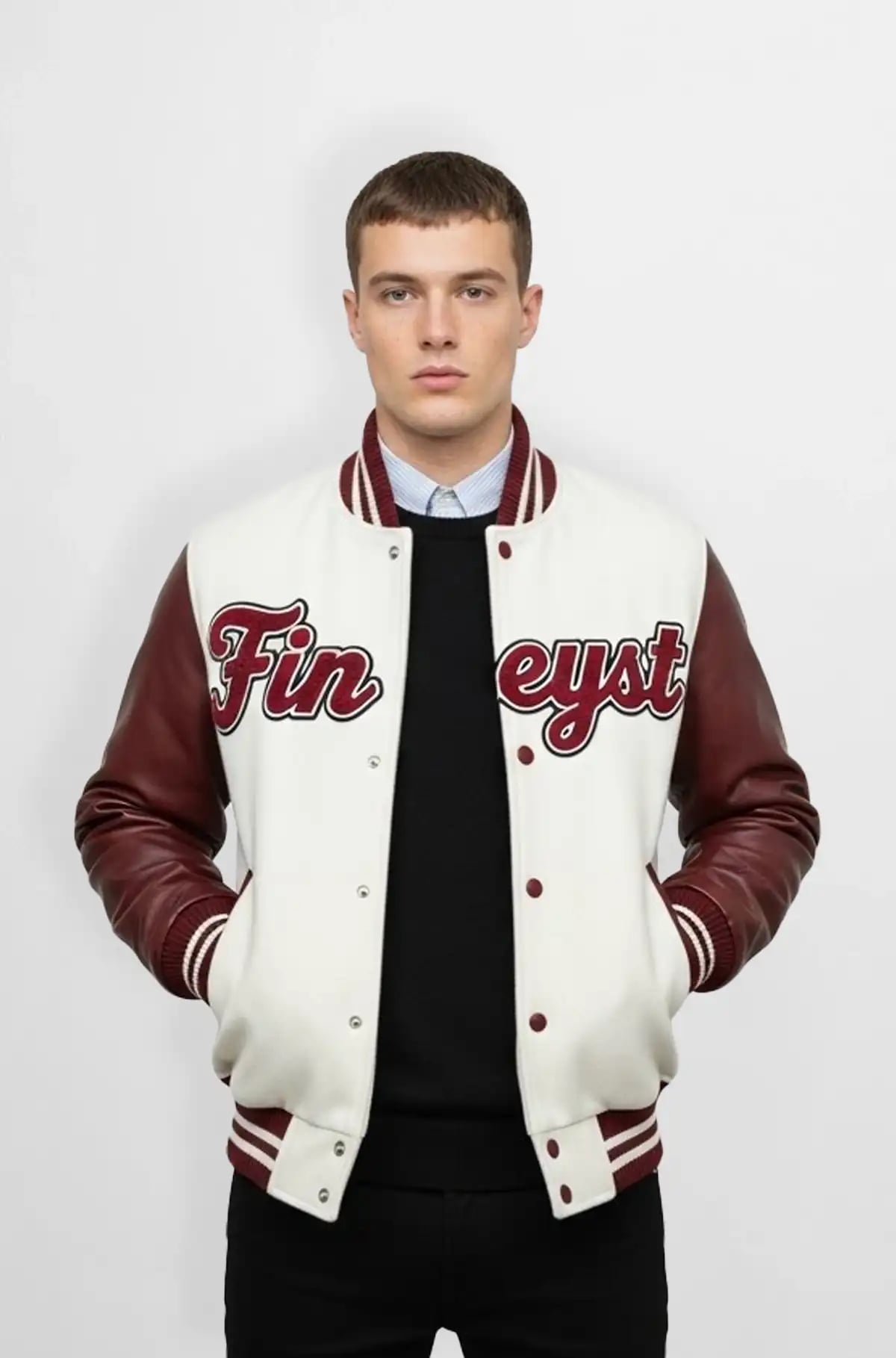 Off White Wool Leather Varsity Jacket