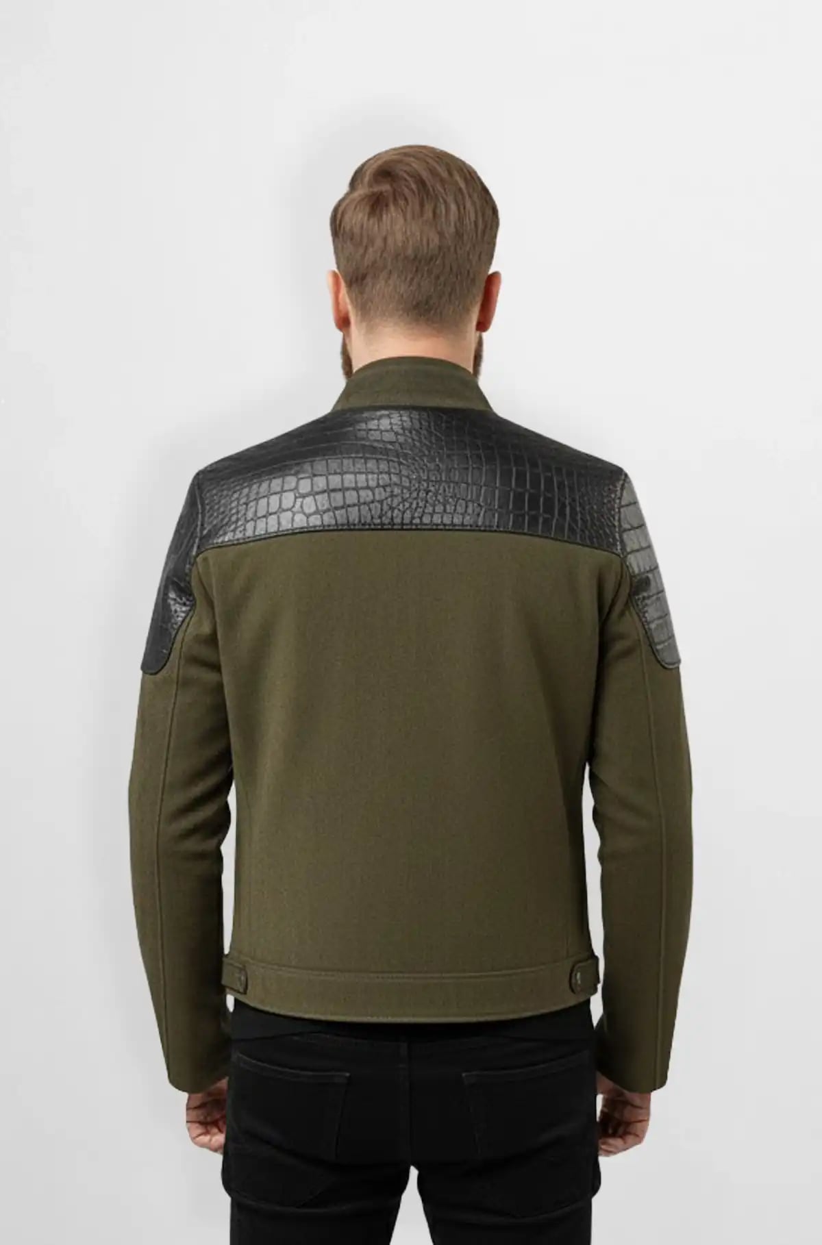 Olive Crocodile Leather Biker Jacket