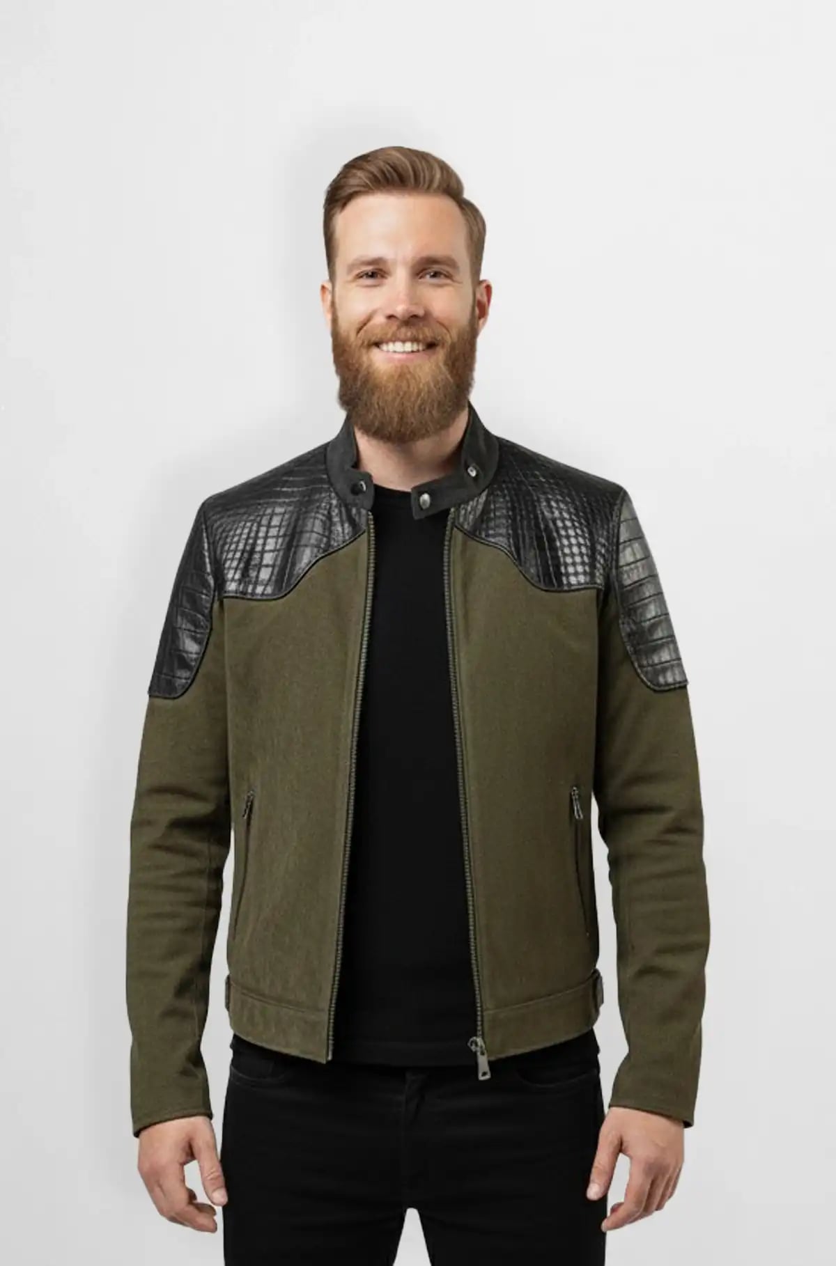 Olive Crocodile Leather Biker Jacket