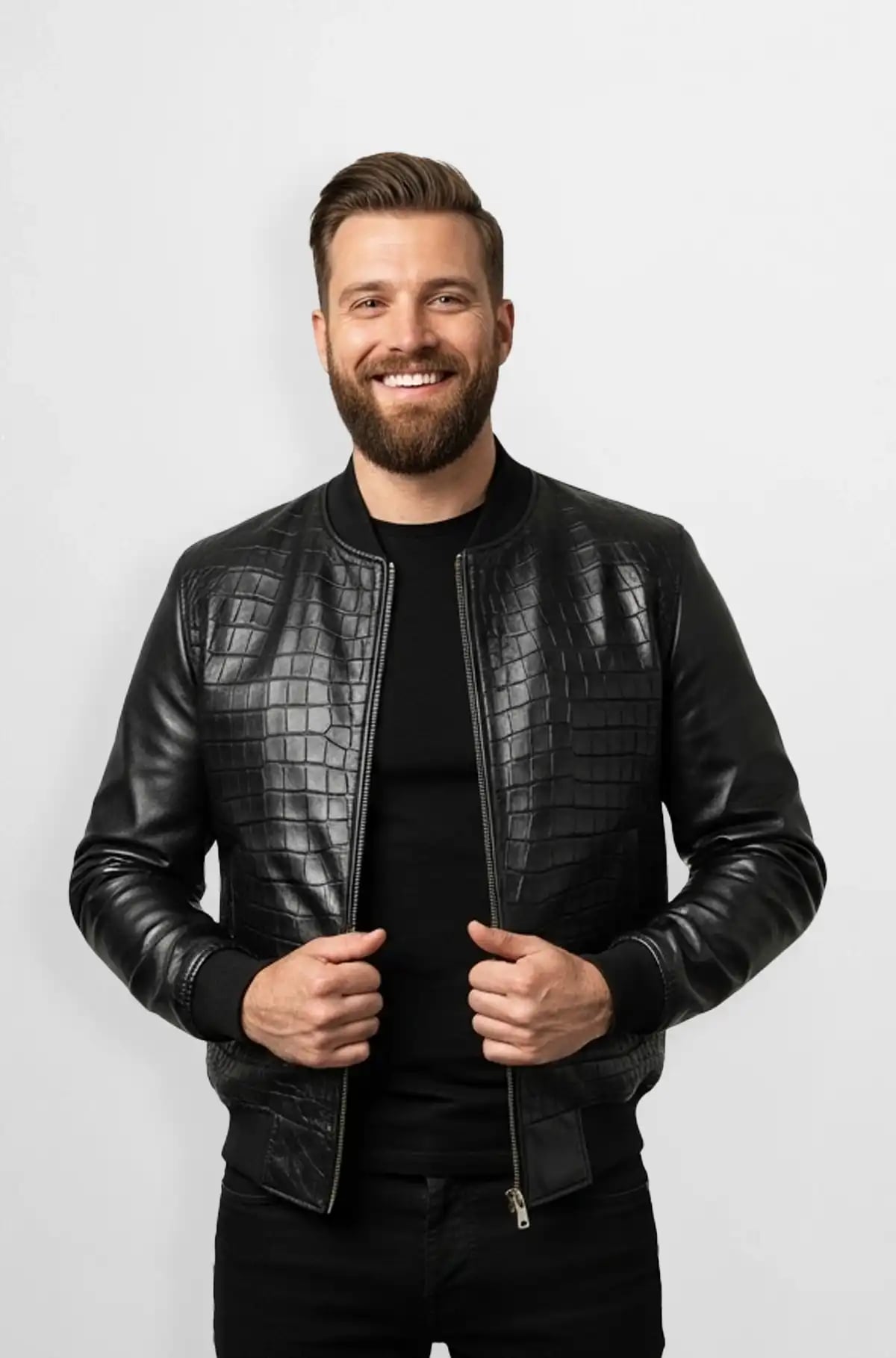 Onyx Grid Luxe Bomber Jacket