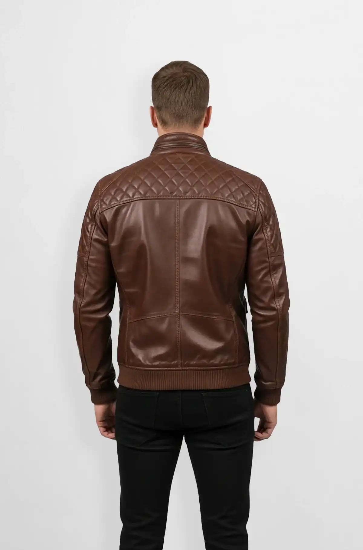 Peanut Brown Quilted Leather Jacket