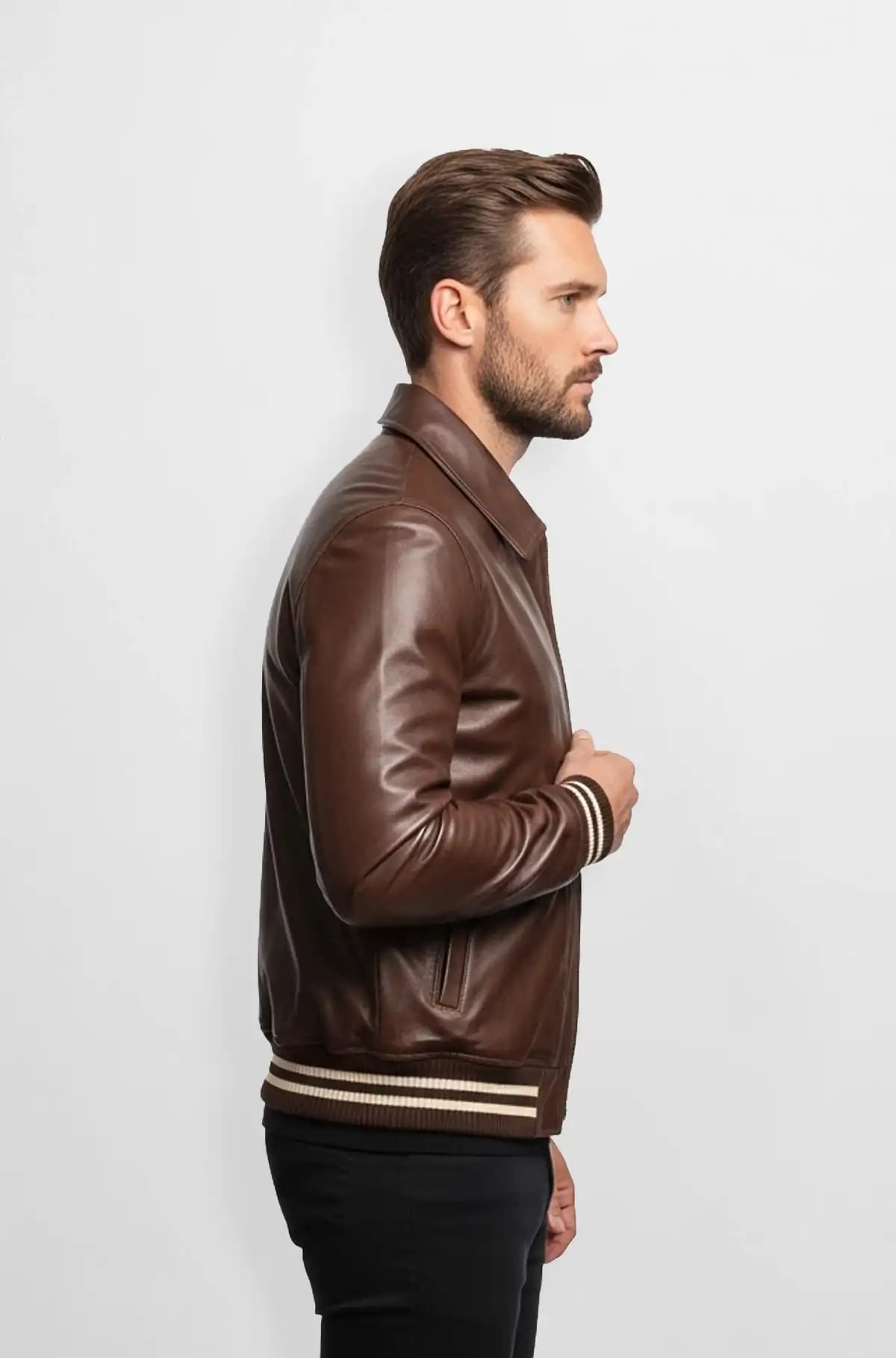 Plain Honey Brown Leather Jacket
