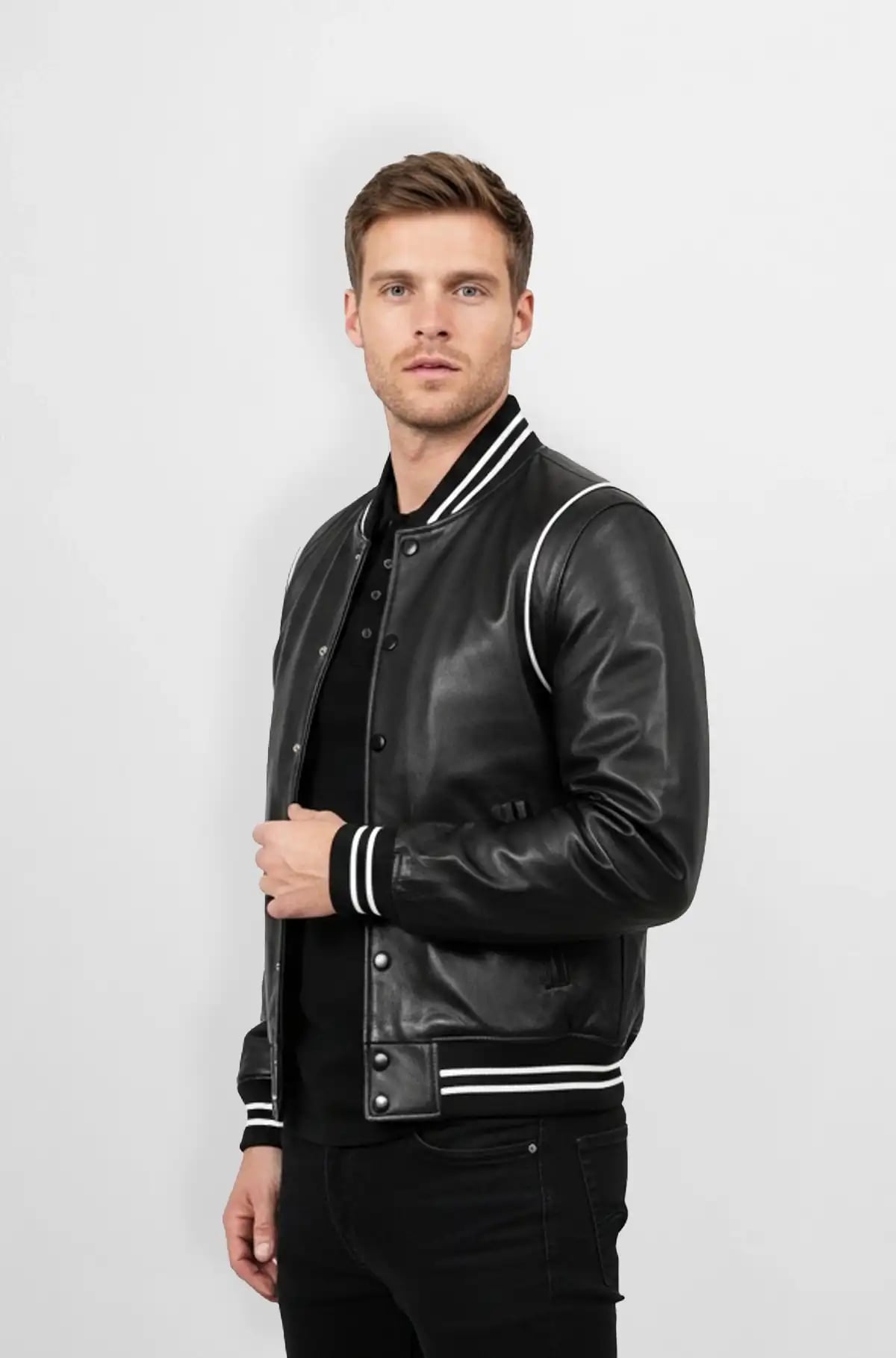 Super Black Leather Varsity Jacket