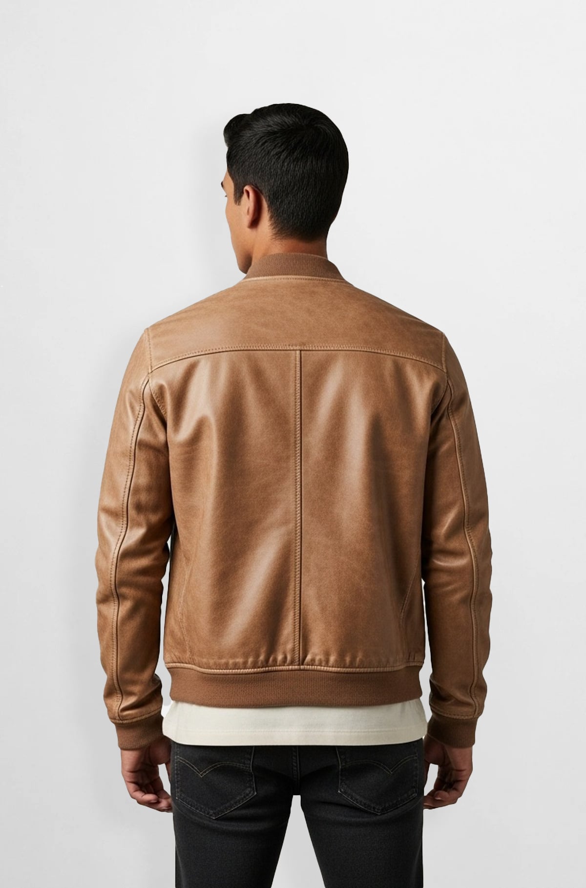 Tan Leather Bomber Jacket for Men