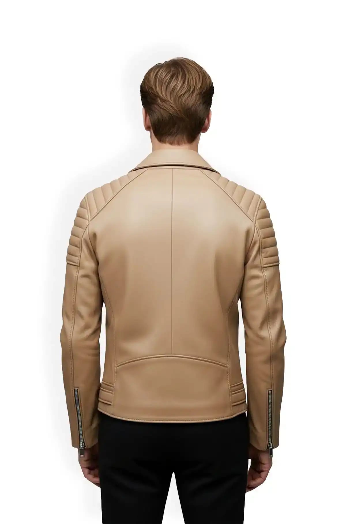 Tan Quilted Biker Leather Jacket