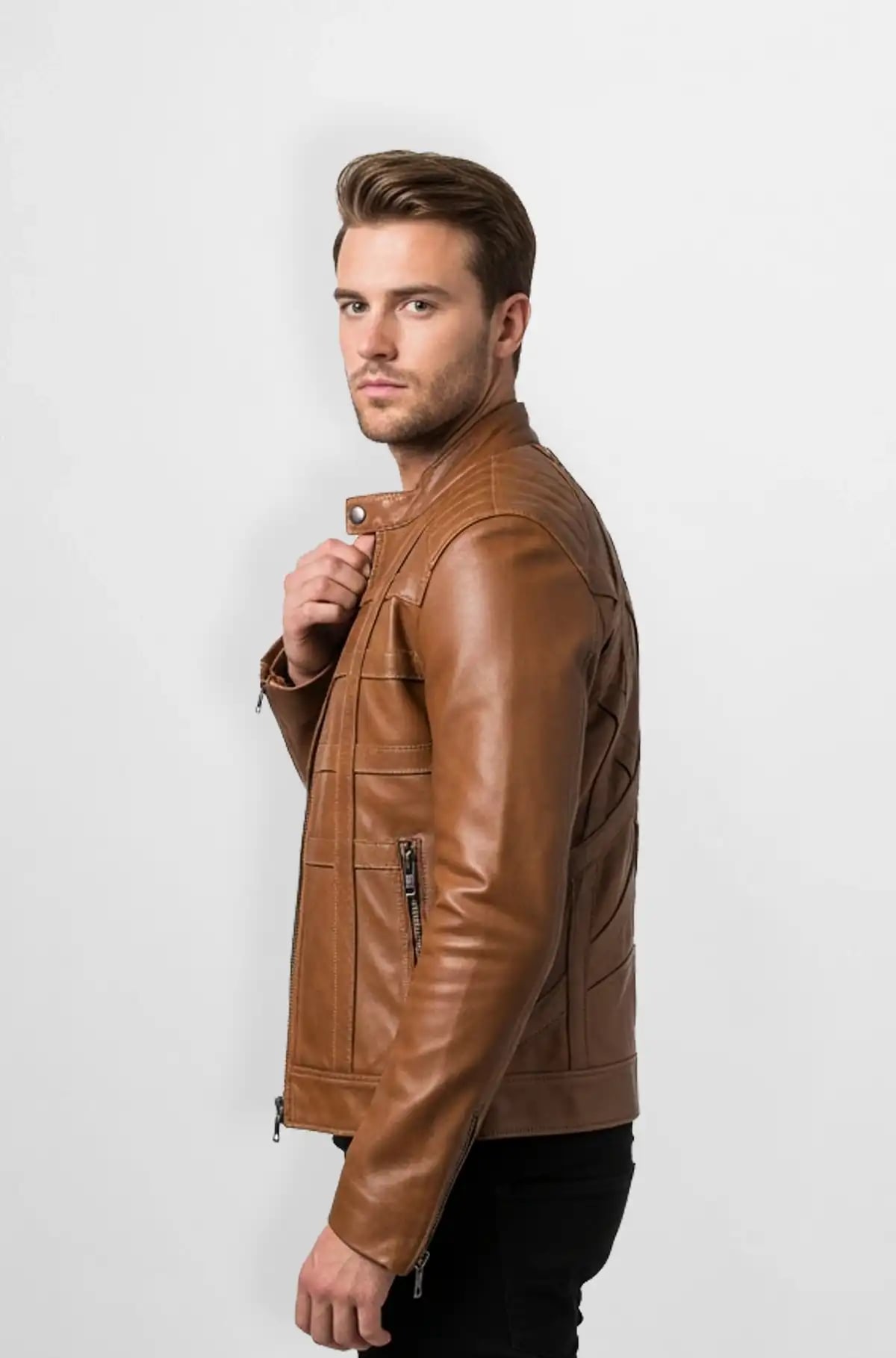 Tan Quilted Leather Jacket