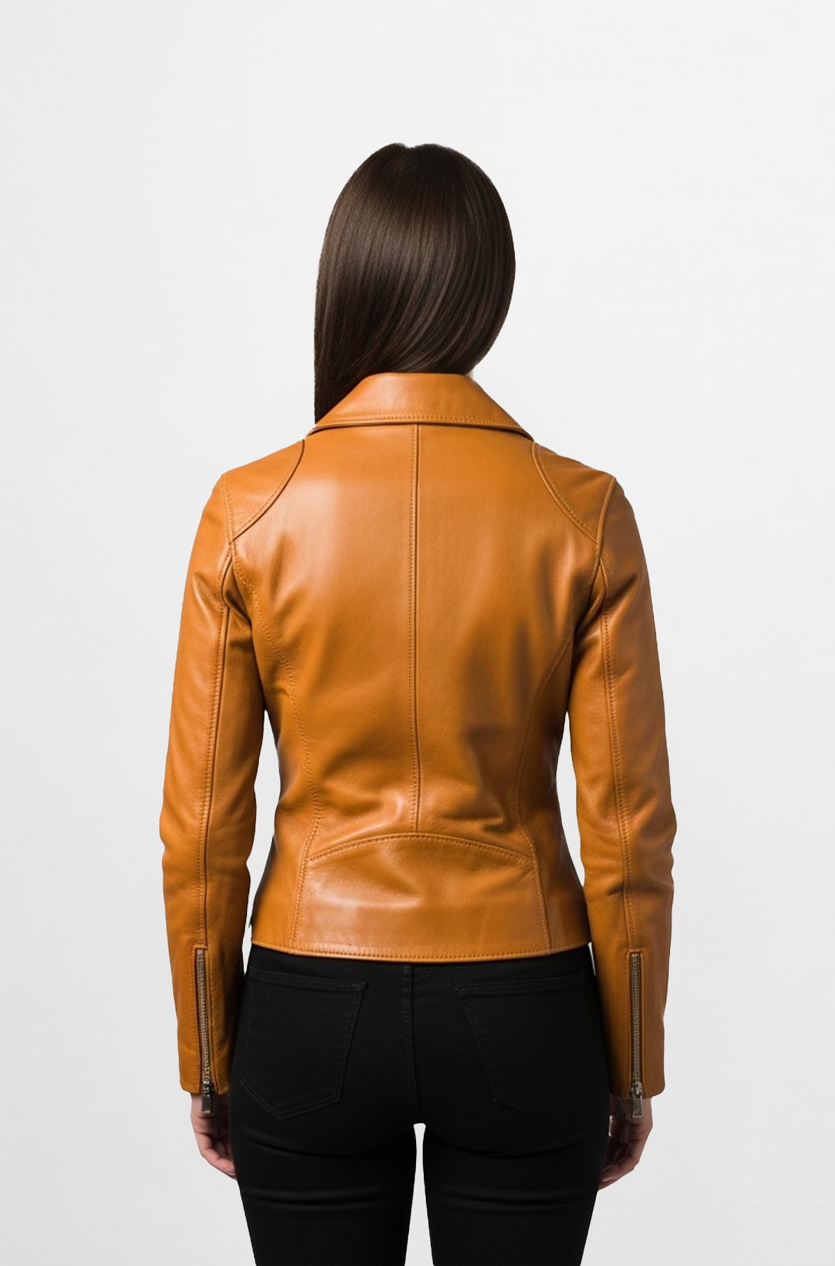 Tan Biker Leather Jacket for Women