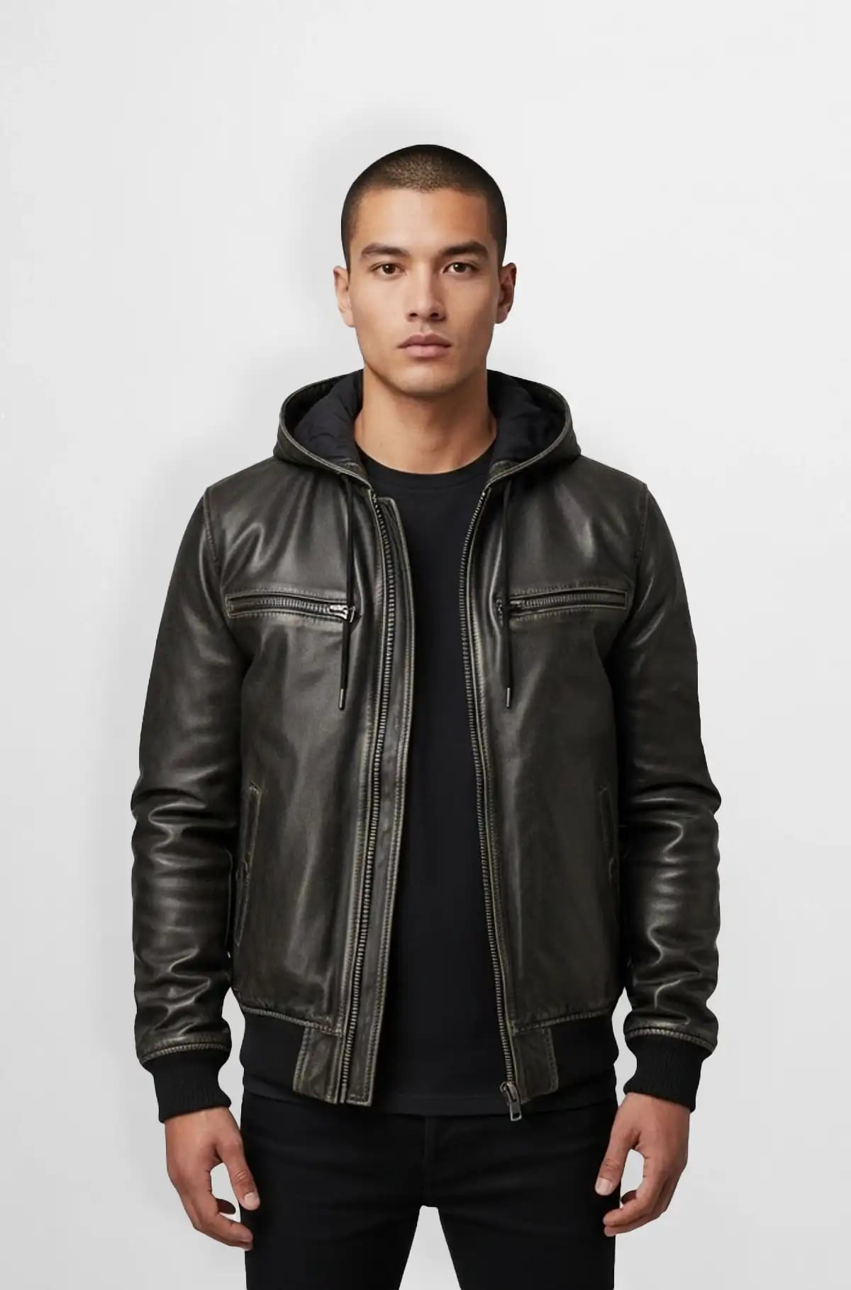 Tea Black Leather Jacket for Men