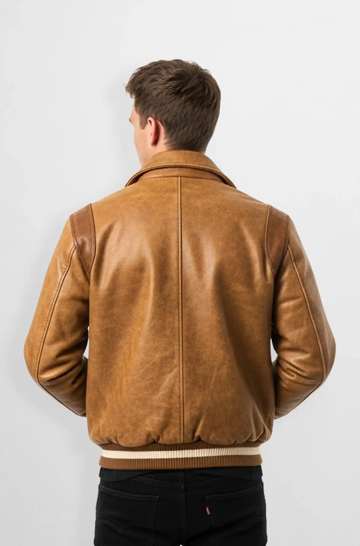 Vintage Tan Leather Bomber Jacket