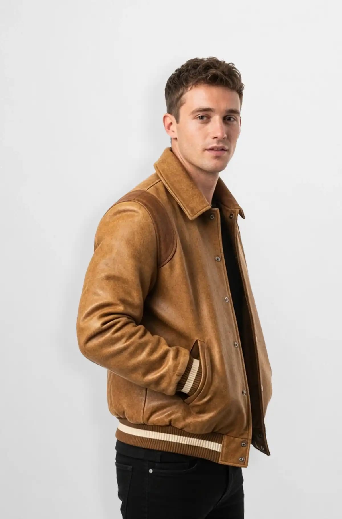 Vintage Tan Leather Bomber Jacket