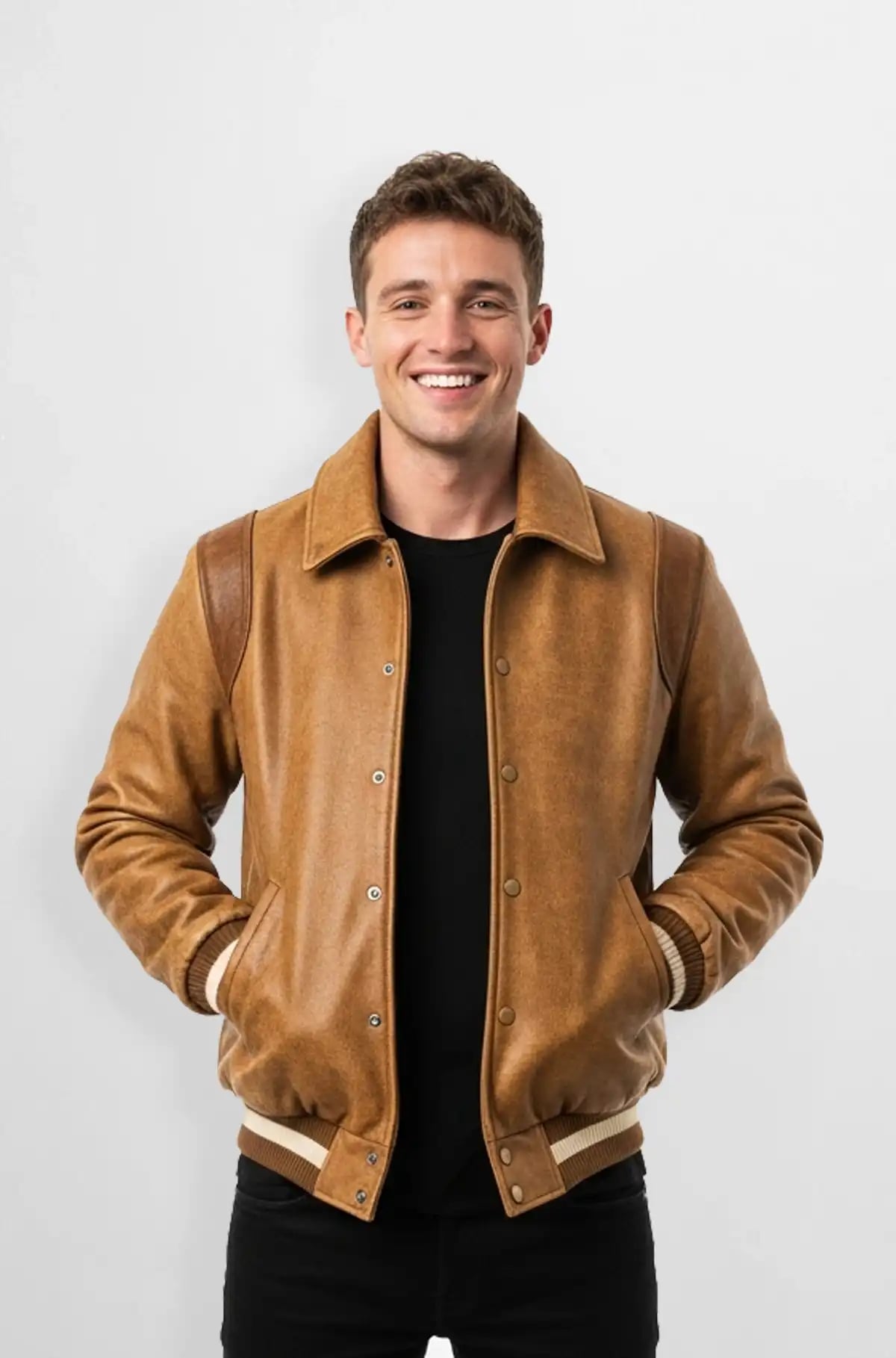 Vintage Tan Leather Bomber Jacket