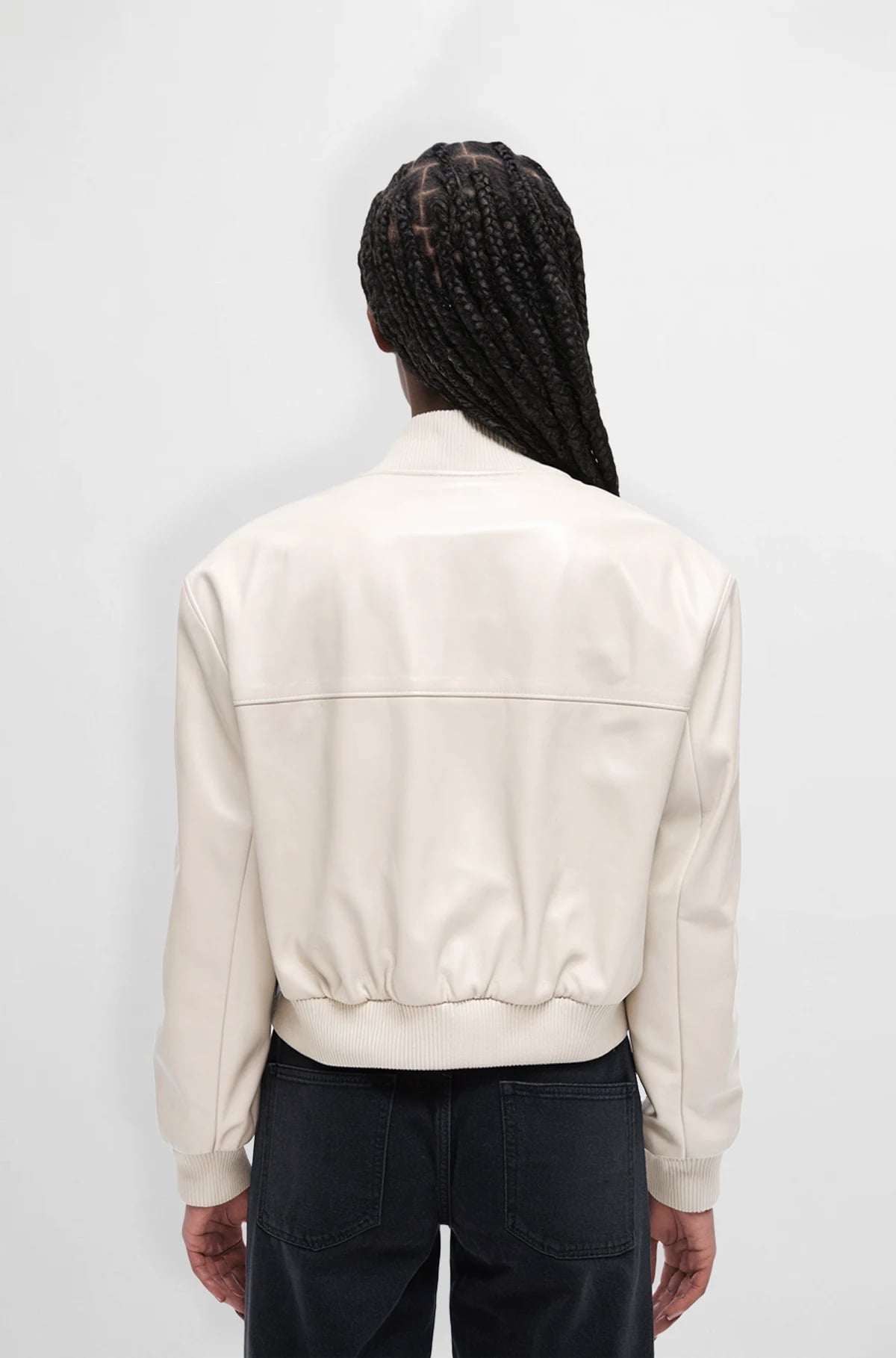 White Leather Bomber Jacket for Women