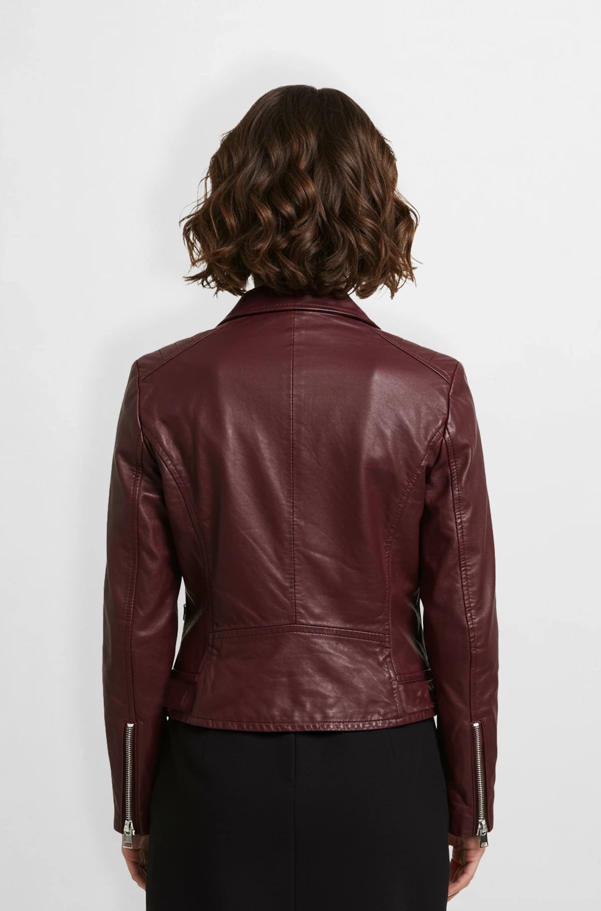 Wine Leather Biker Jacket For Womens