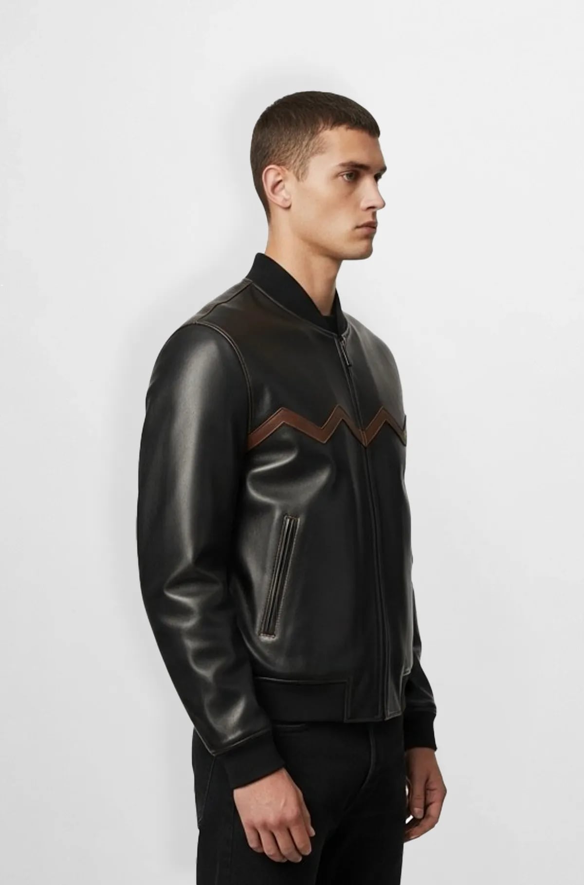 Zigzag Leather Bomber Jacket