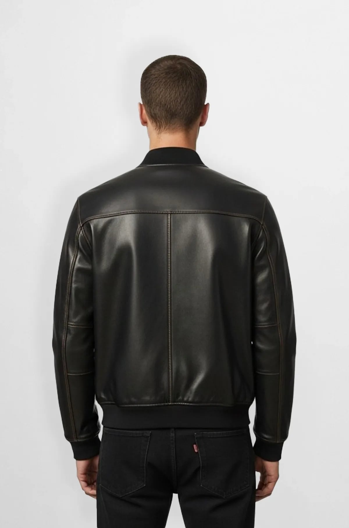 Zigzag Leather Bomber Jacket