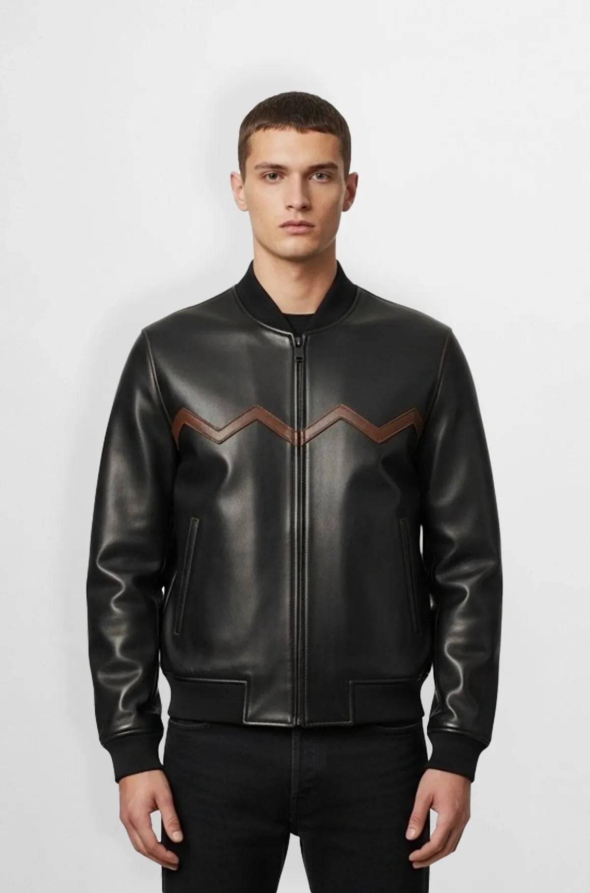 Zigzag Leather Bomber Jacket