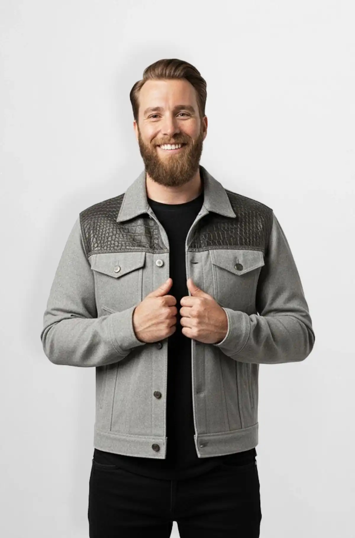Ash Grey with Deep Charcoal Trucker Jacket Ash Grey with Deep Charcoal Trucker Jacket