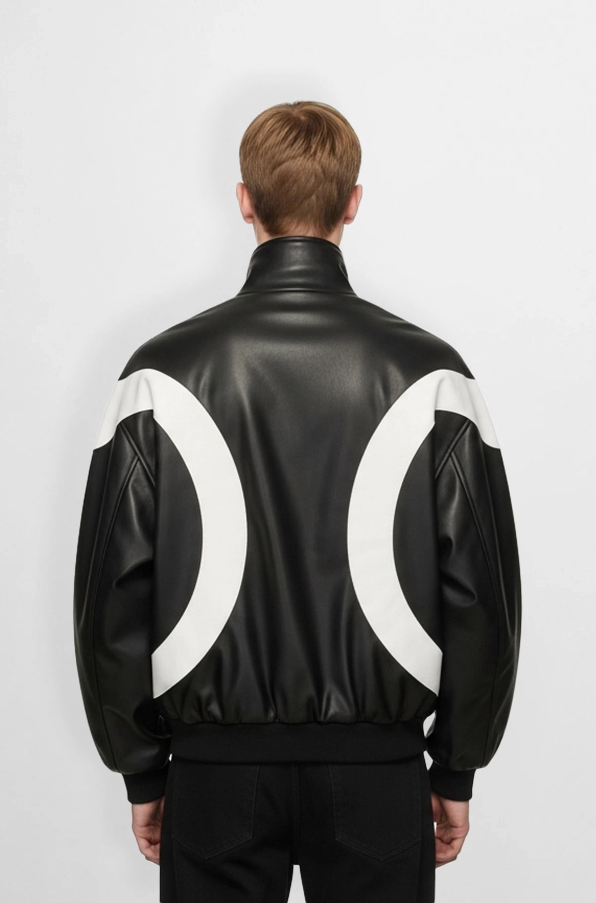 Black & White Retro Leather Bomber Jacket Black & White Retro Leather Bomber Jacket