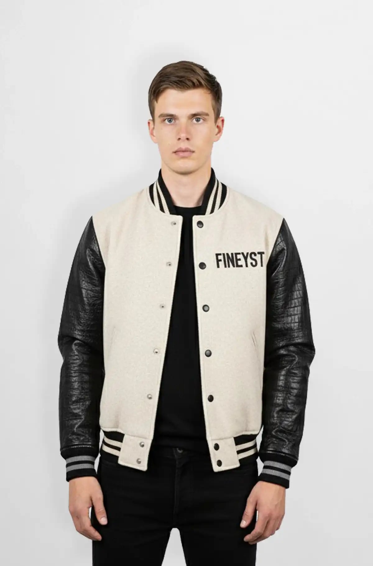 Black and Cream Varsity Leather Jacket Black and Cream Varsity Leather Jacket