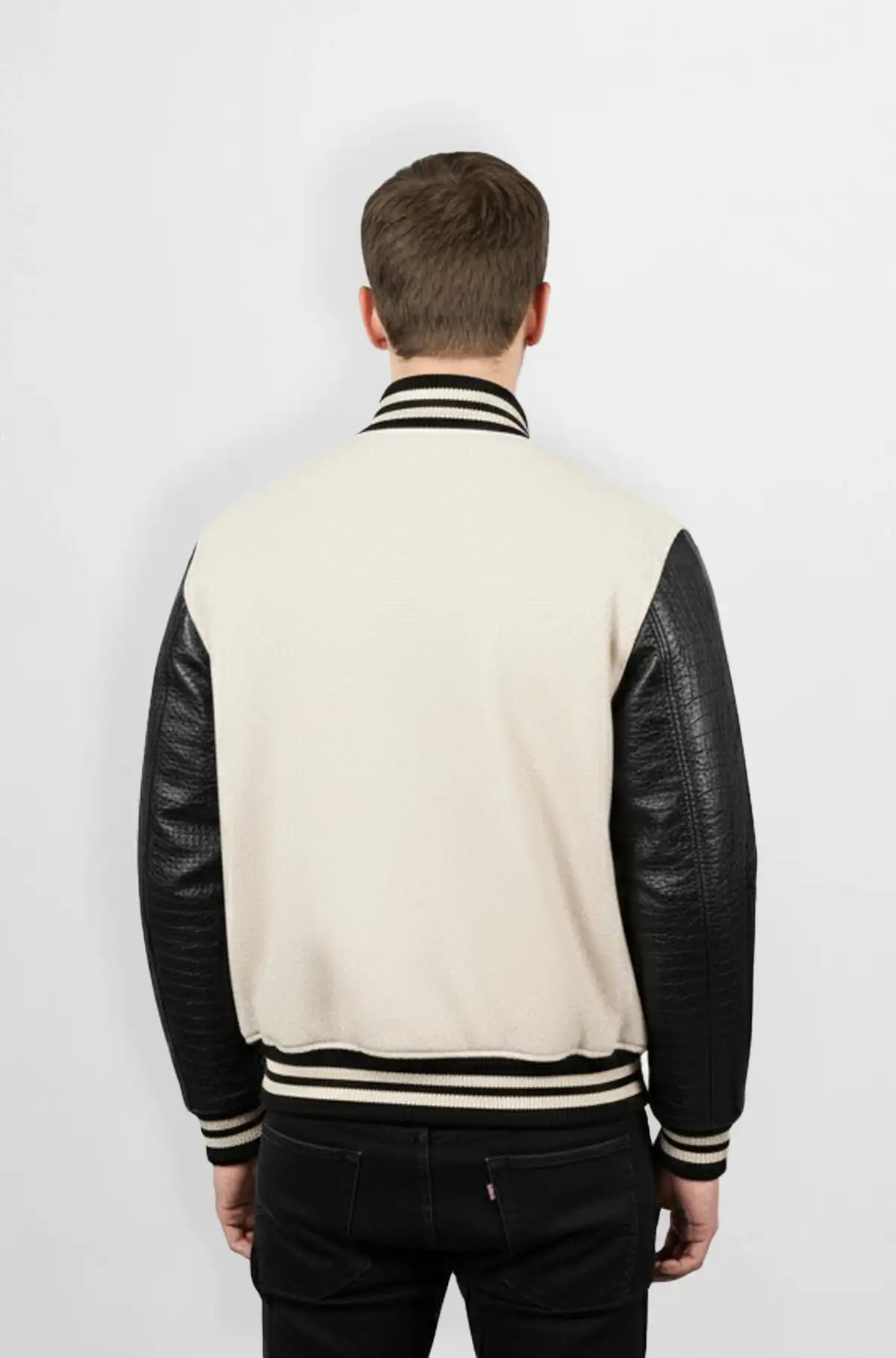 Black and Cream Varsity Leather Jacket Black and Cream Varsity Leather Jacket