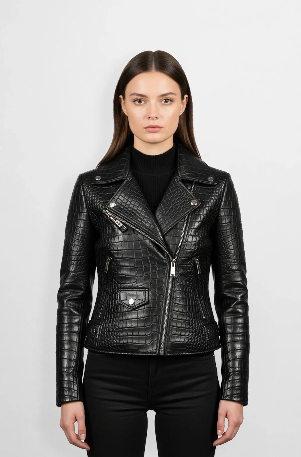 Black Crocodile women Biker Jacket Black Crocodile women Biker Jacket