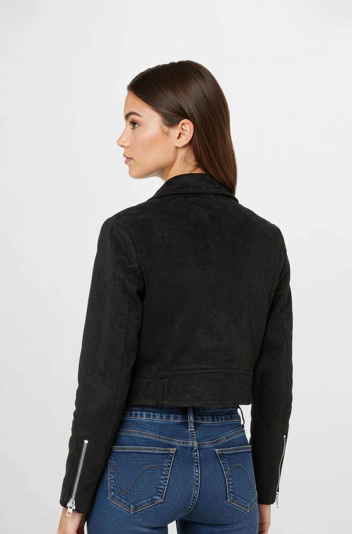 Black Cropped Suede Leather Jacket Black Cropped Suede Leather Jacket