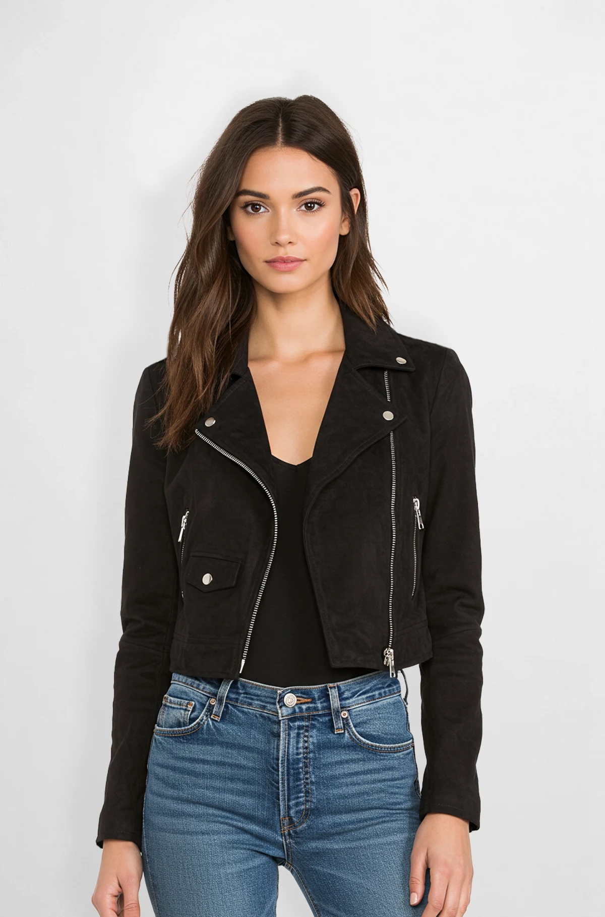 Black Cropped Suede Leather Jacket Black Cropped Suede Leather Jacket