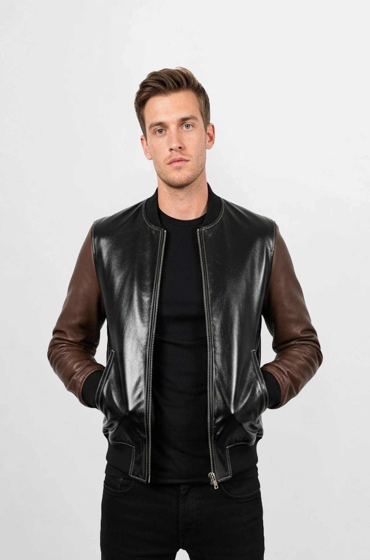 Black and Brown Varsity Leather Jacket Black and Brown Varsity Leather Jacket