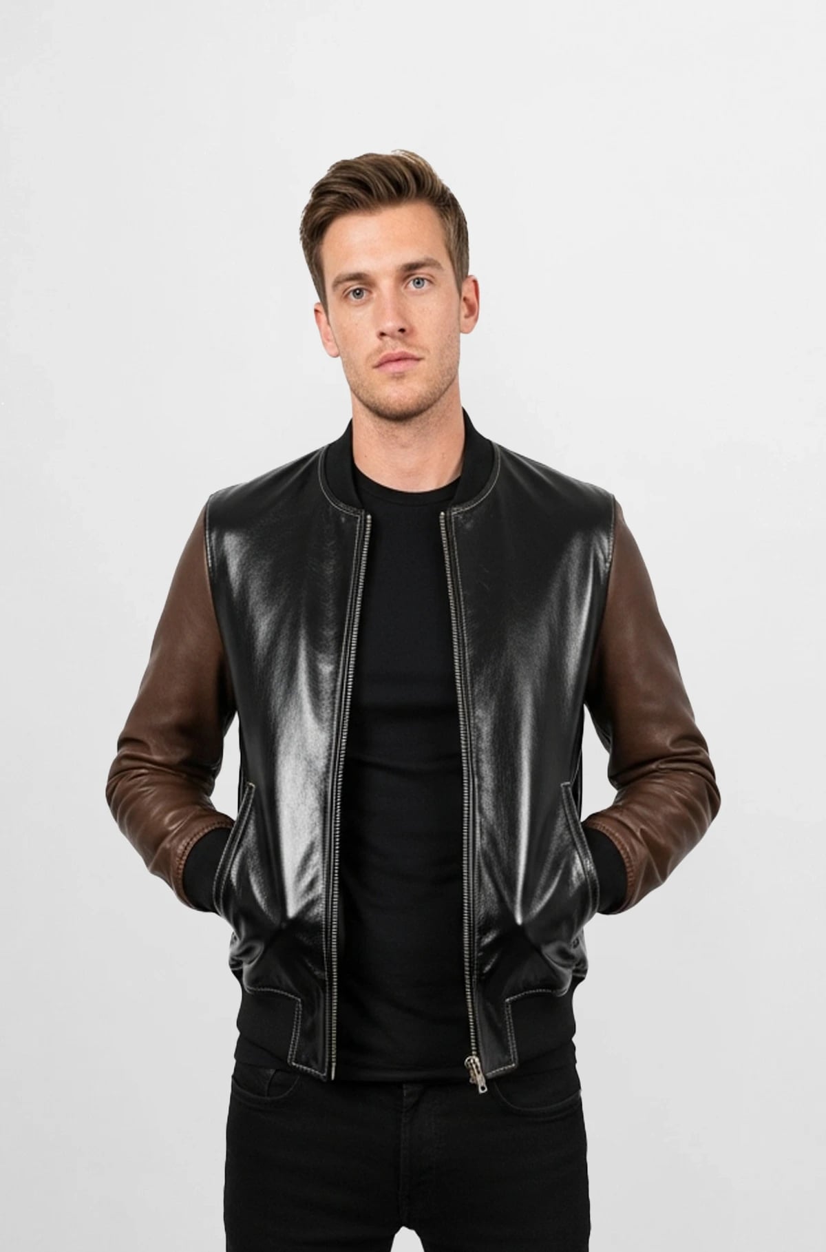 Black and Brown Varsity Leather Jacket Black and Brown Varsity Leather Jacket