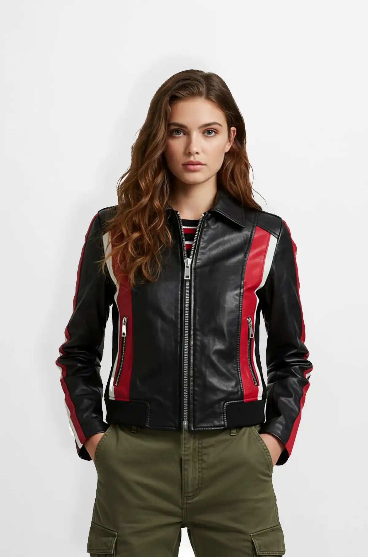Black and Red Leather Racing Biker Jacket Black and Red Leather Racing Biker Jacket