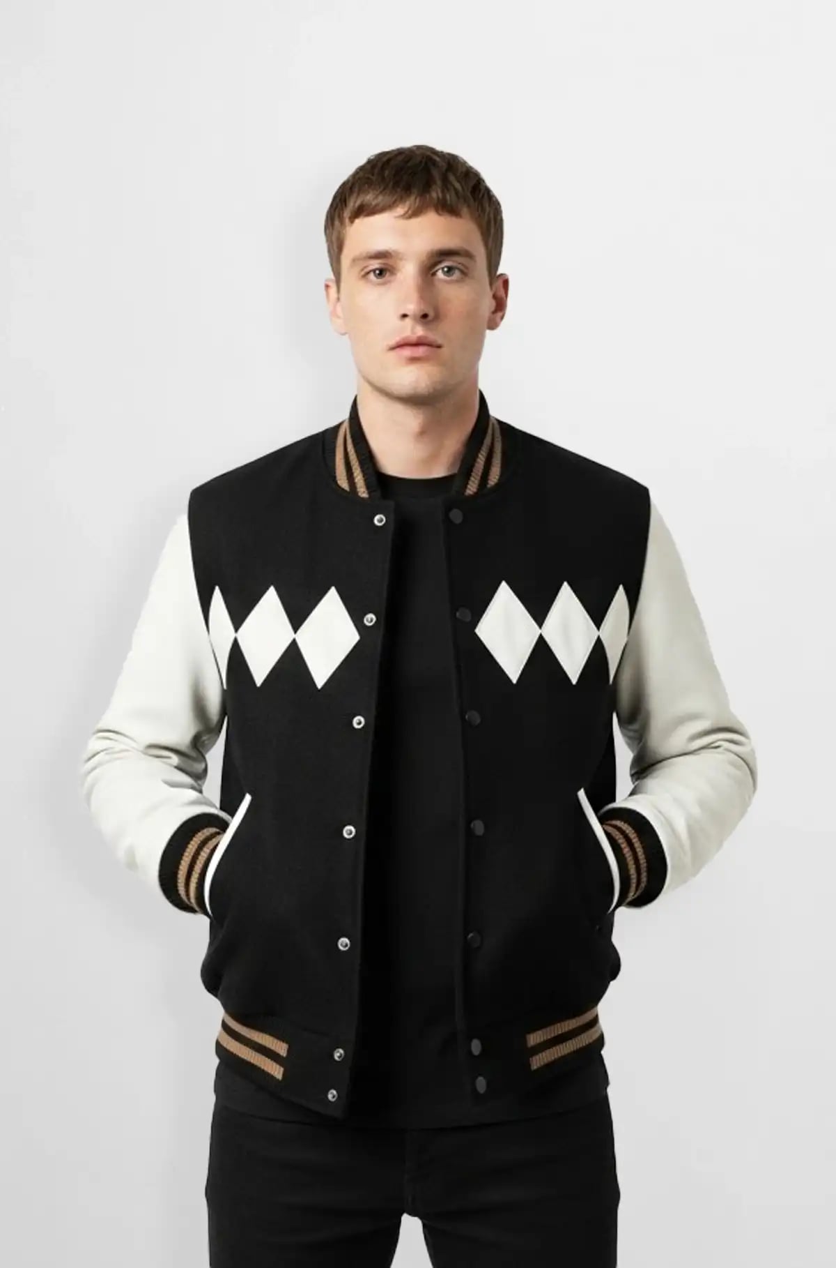 Black and White Varsity Leather Jacket for Men Black and White Varsity Leather Jacket for Men